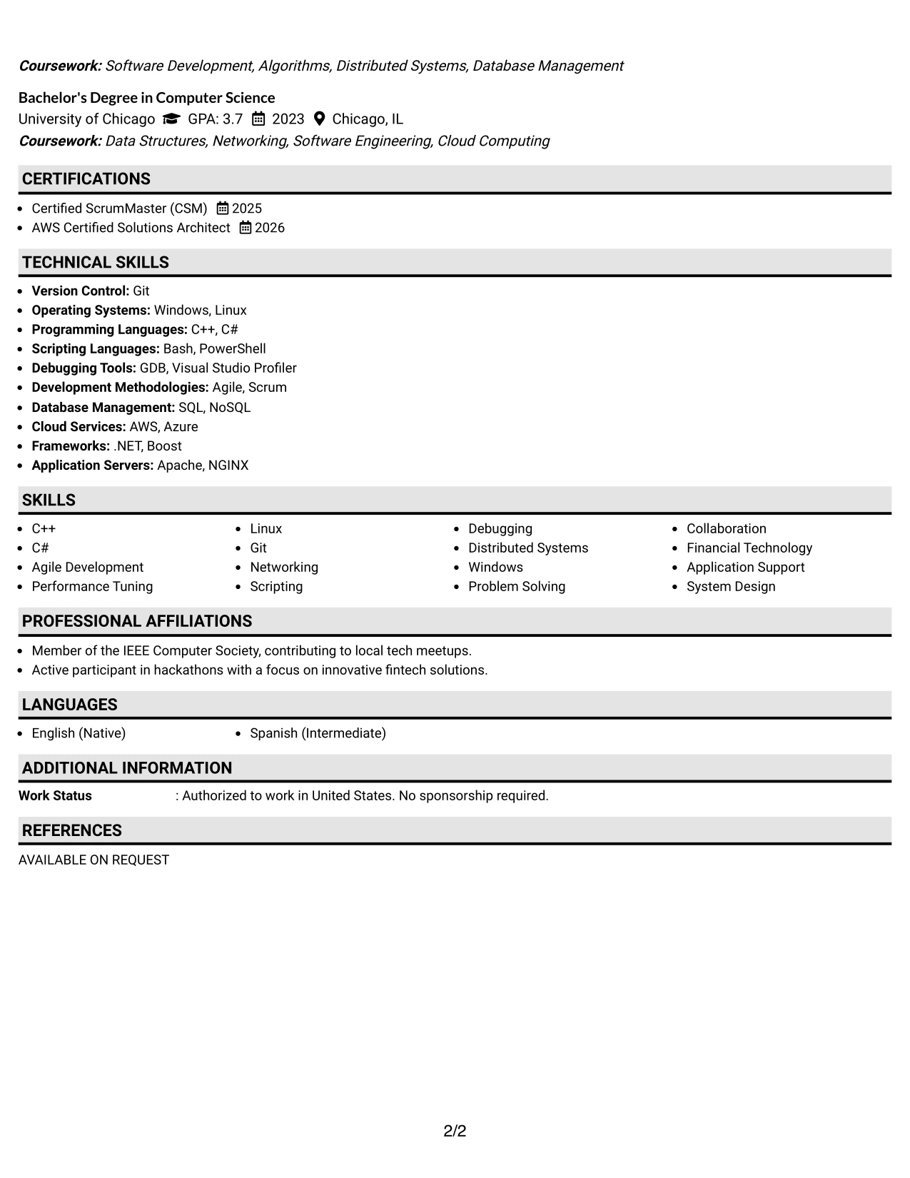 Resume Example Page 2