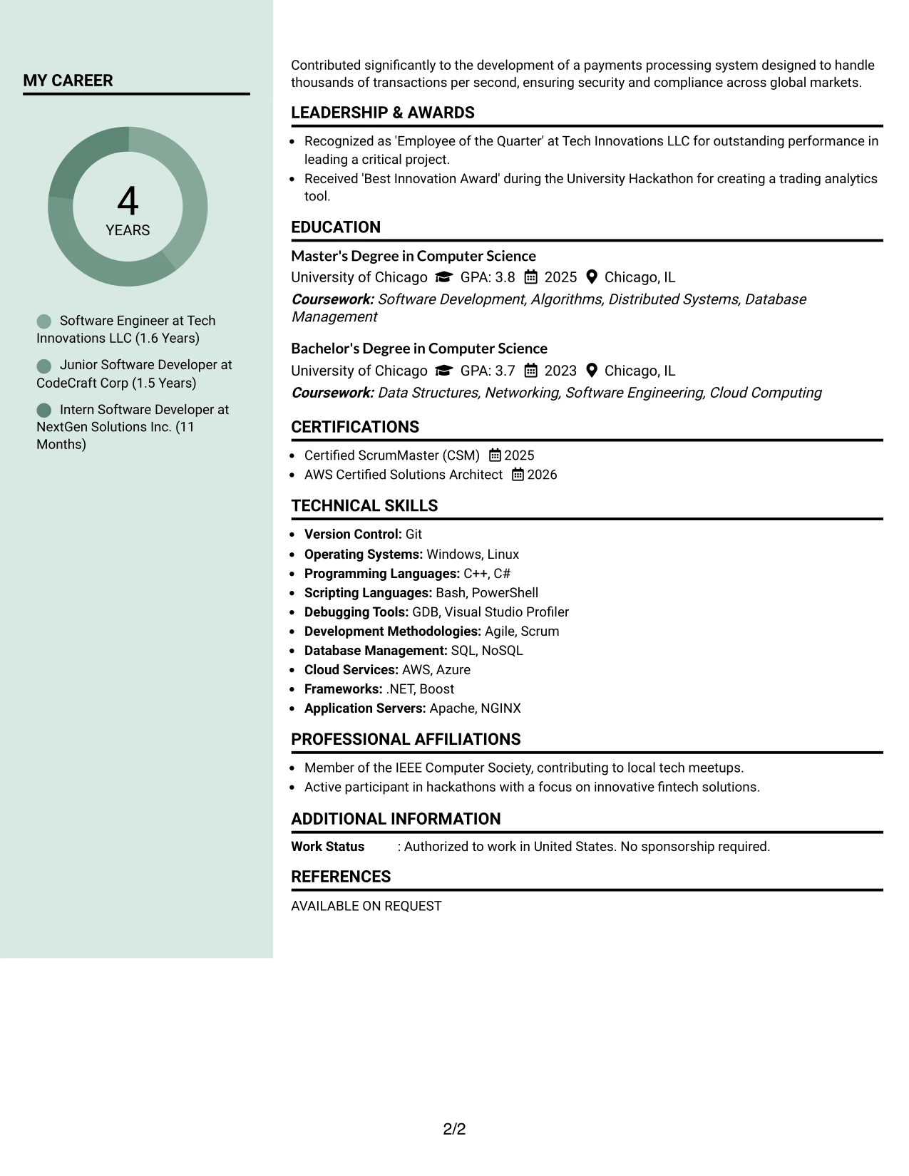 Resume Example Page 2
