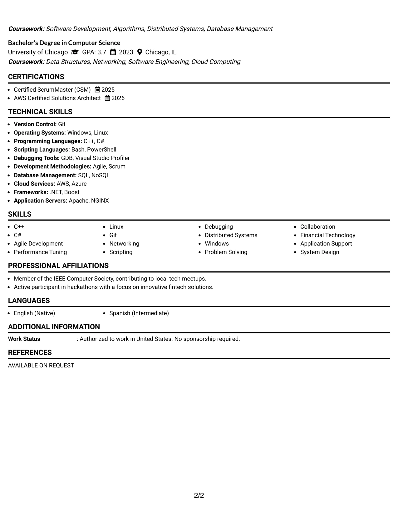 Resume Example Page 2