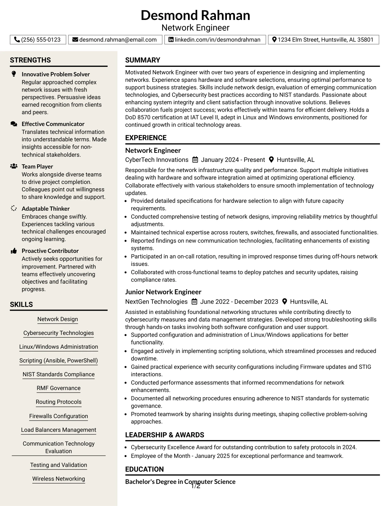 Resume Example Page 1
