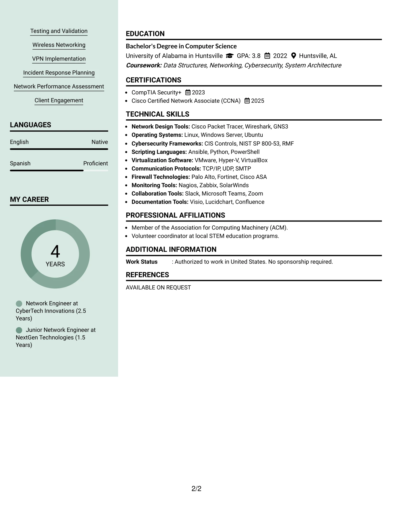 Resume Example Page 2