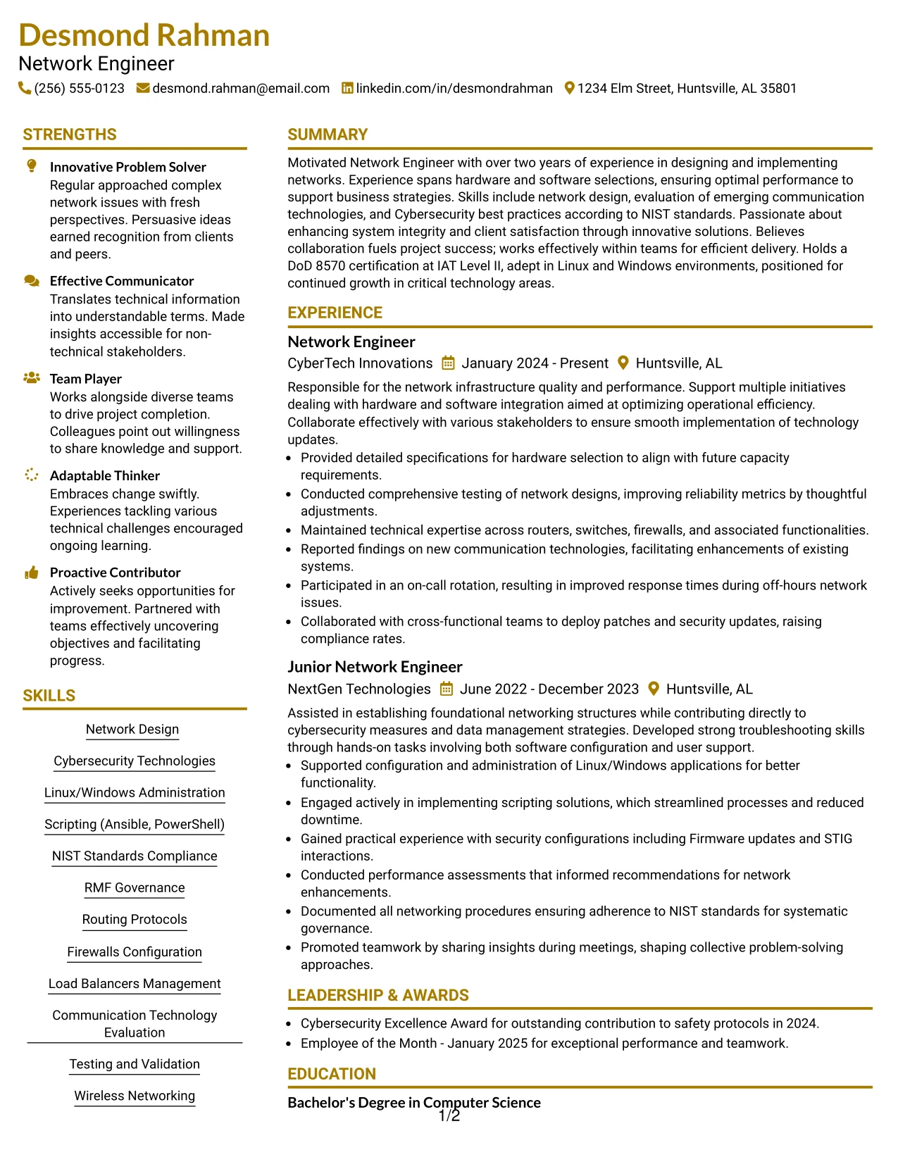Resume Example Page 1