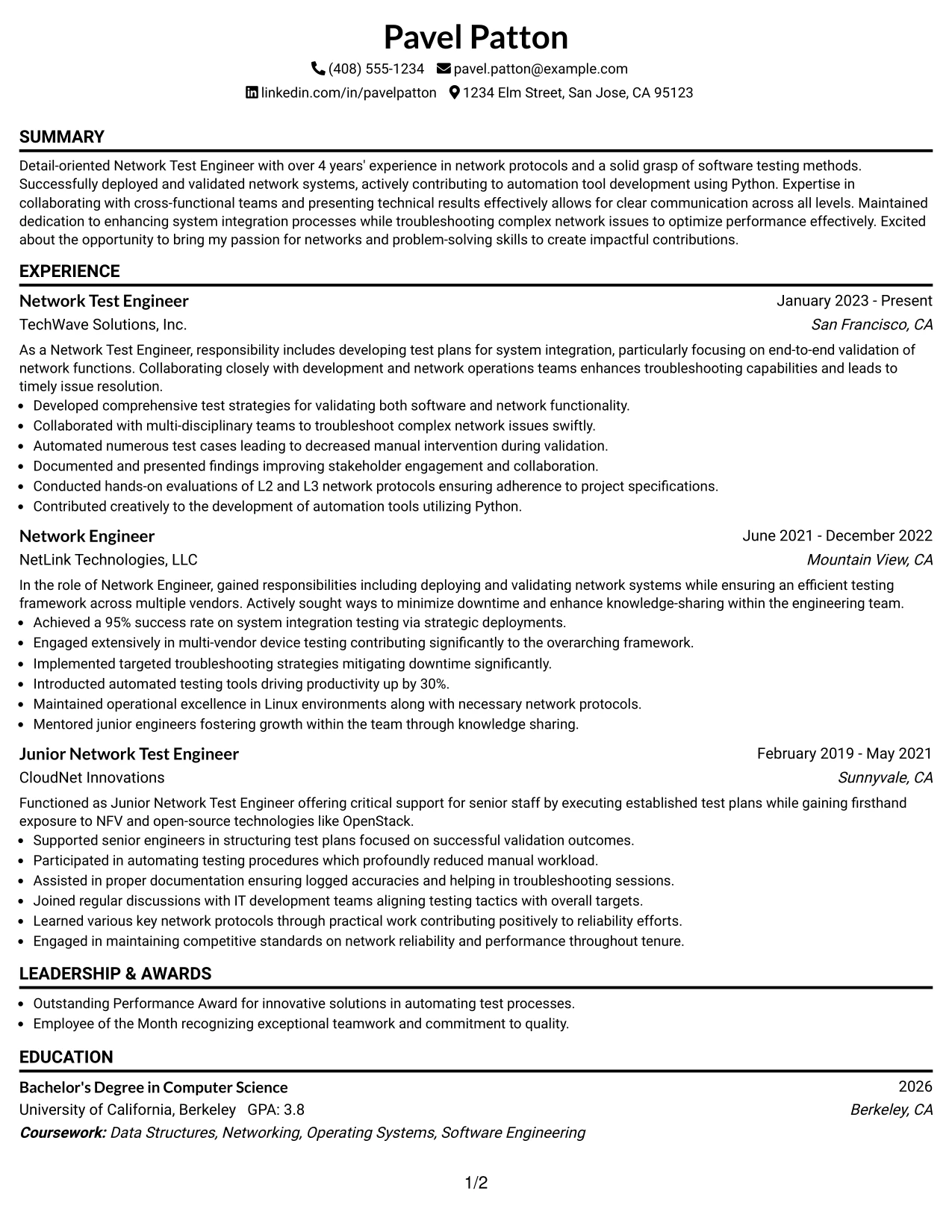 Resume Example Page 1