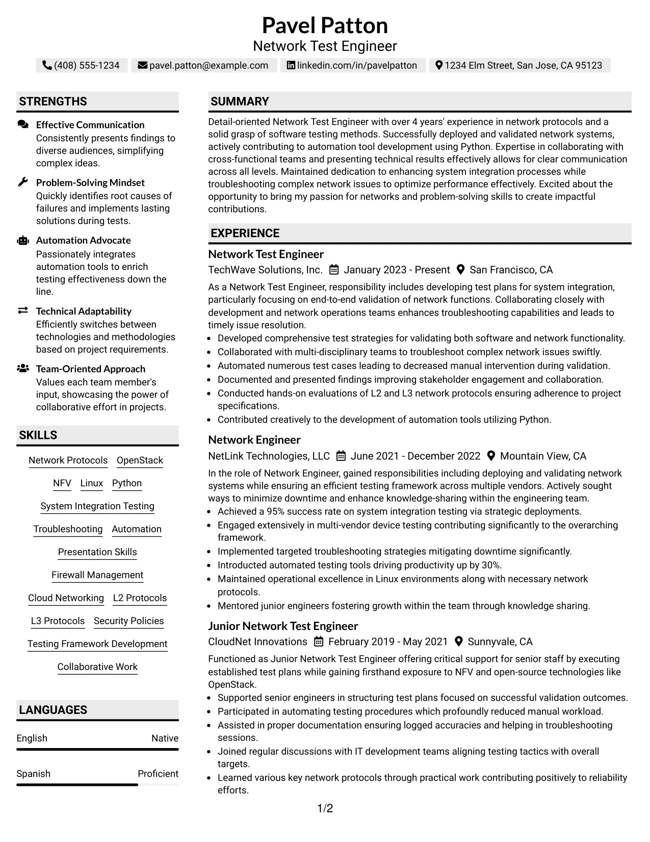 Resume Example Page 1