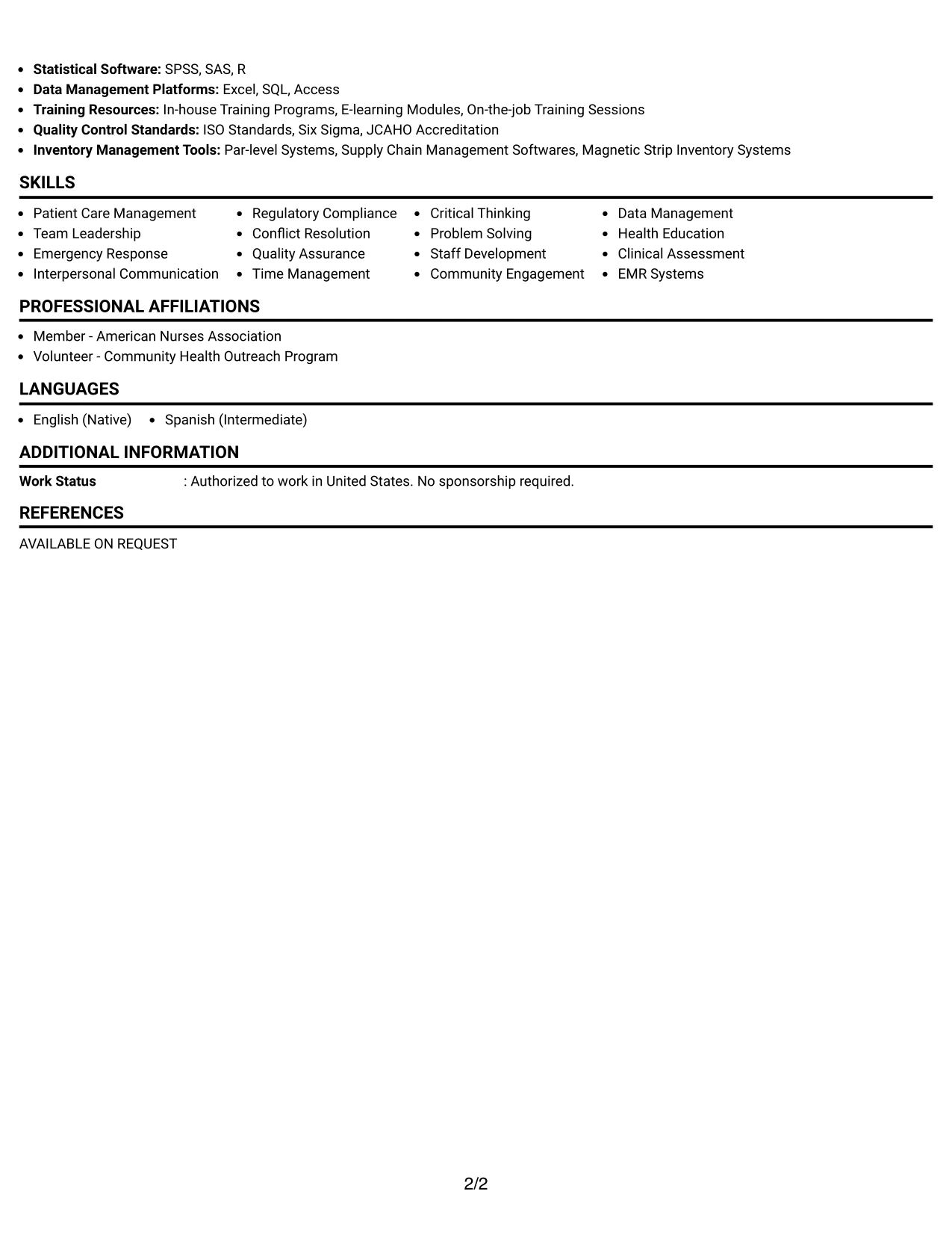 Resume Example Page 2