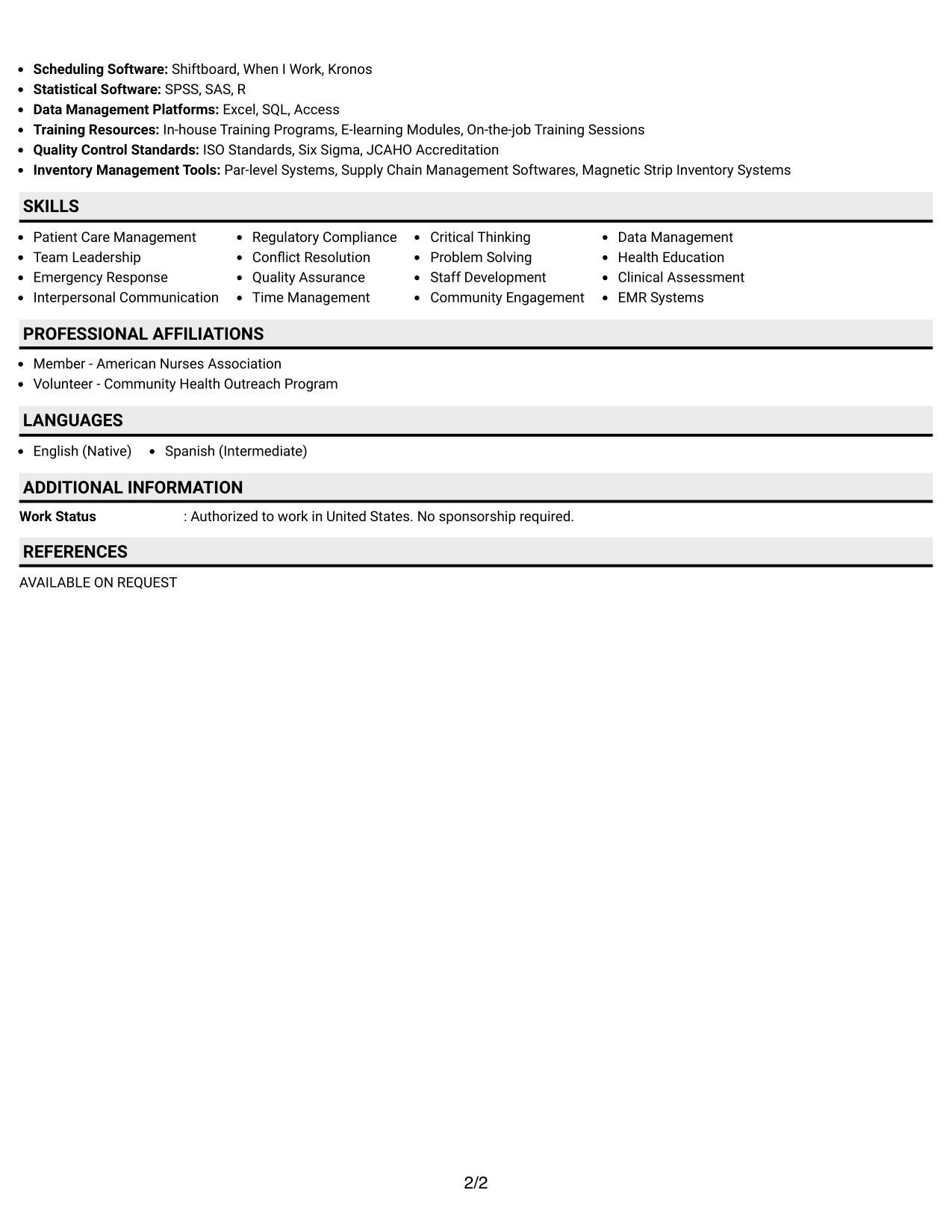 Resume Example Page 2