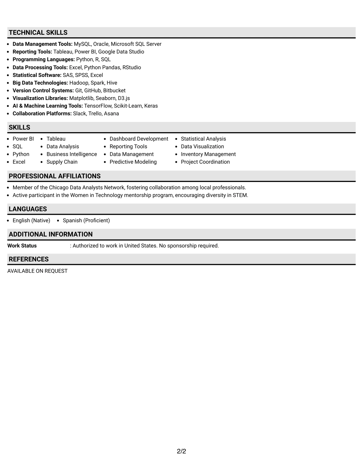 Resume Example Page 2