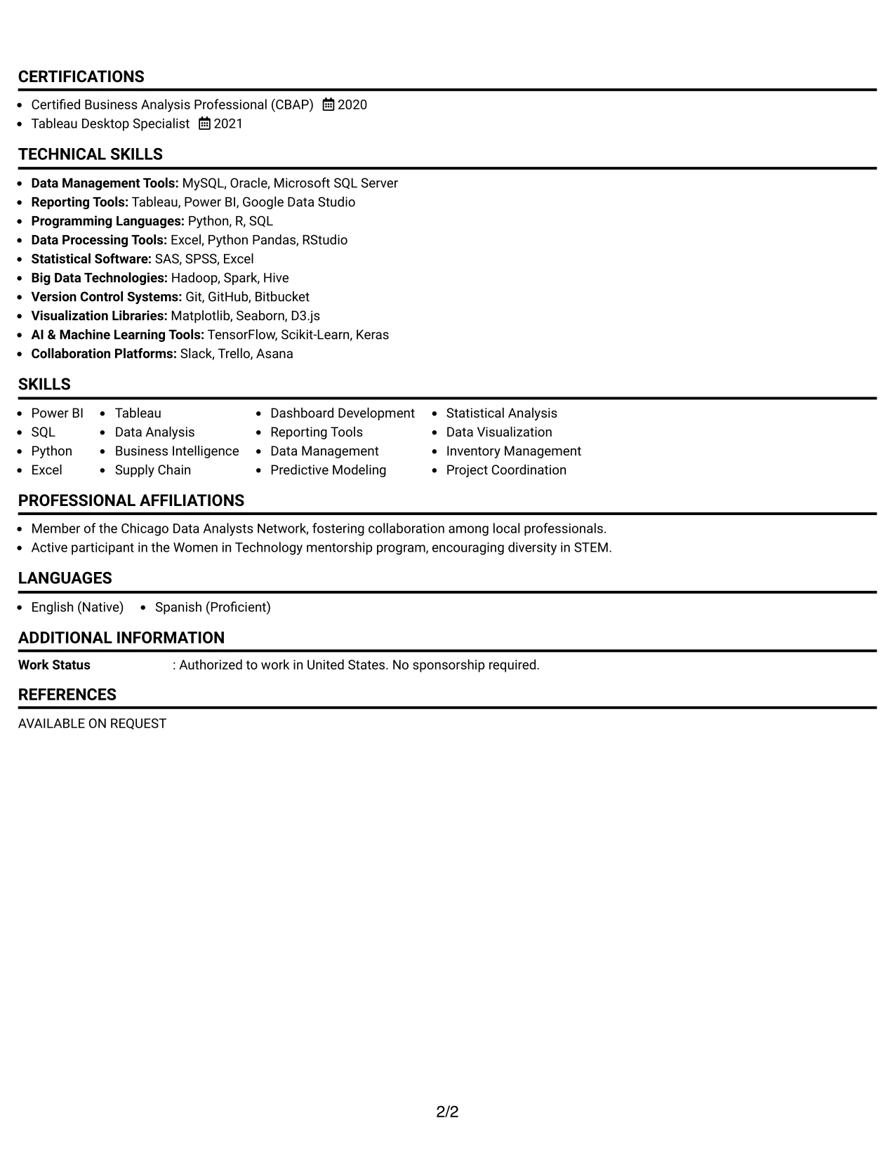 Resume Example Page 2
