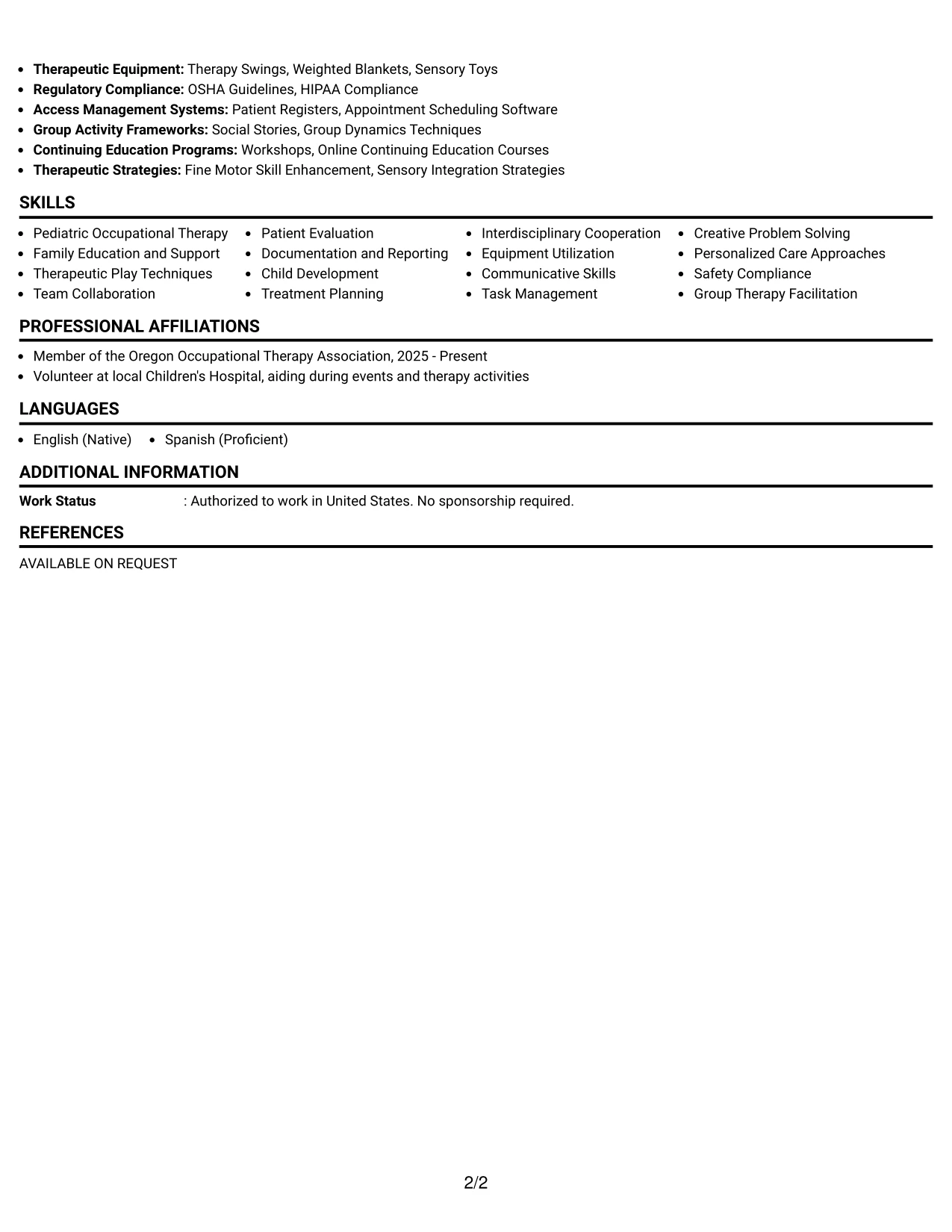 Resume Example Page 2