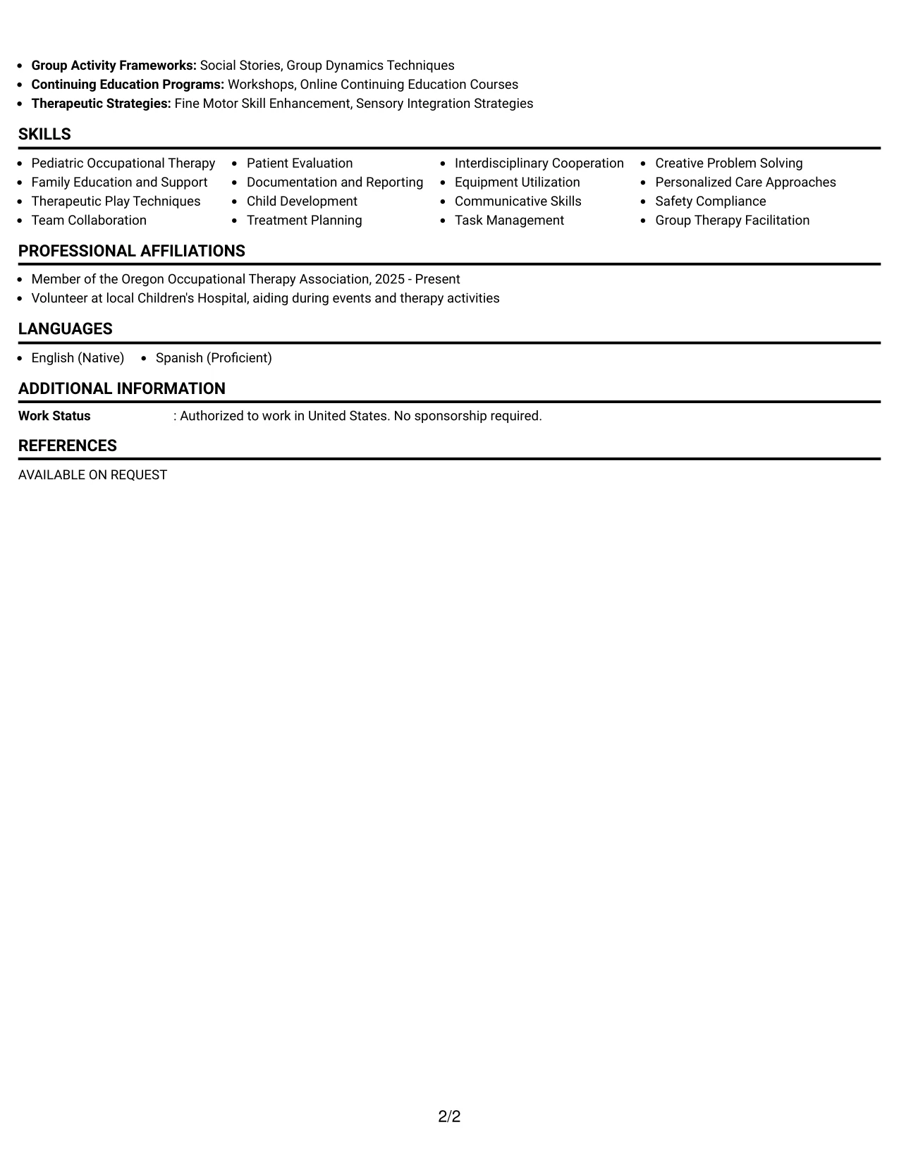 Resume Example Page 2