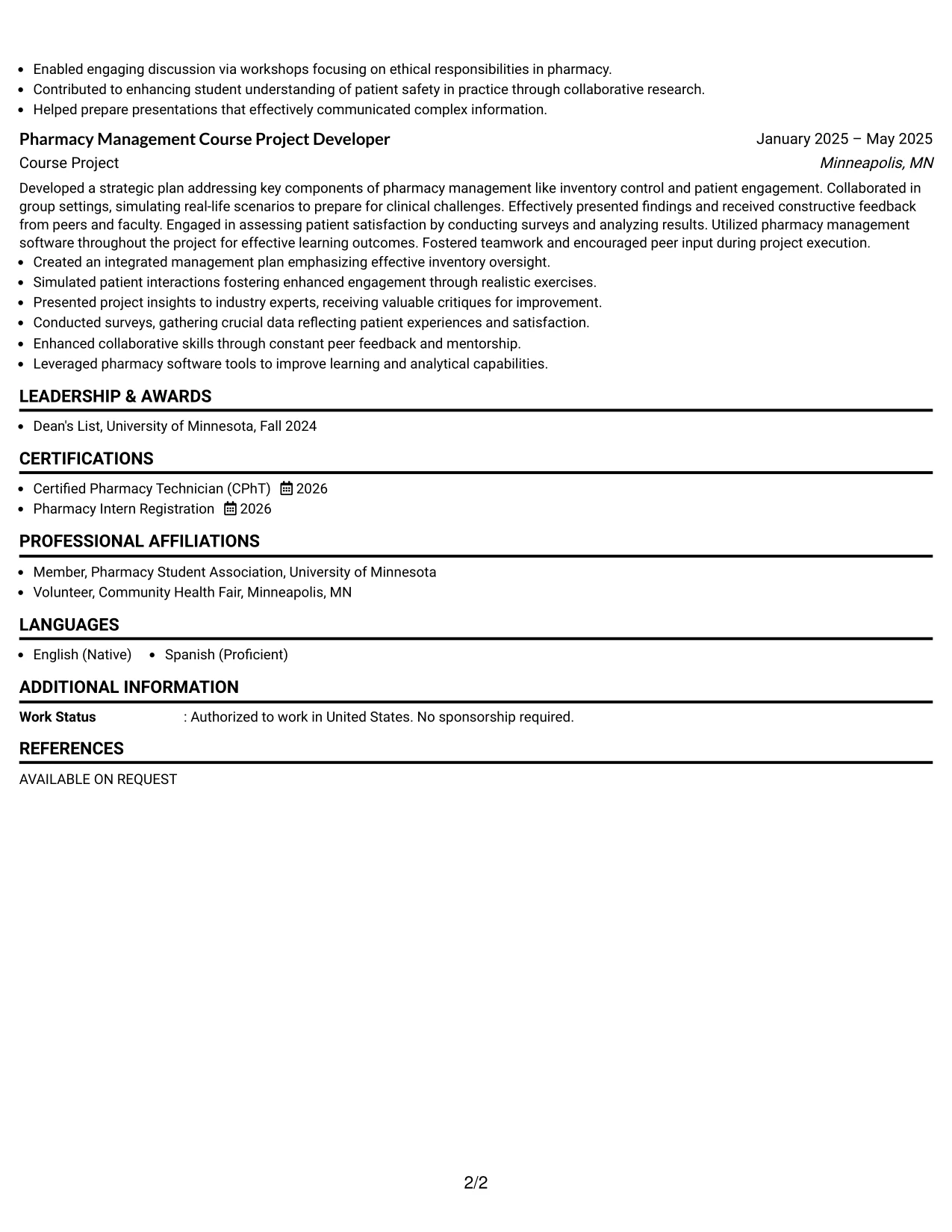Resume Example Page 2
