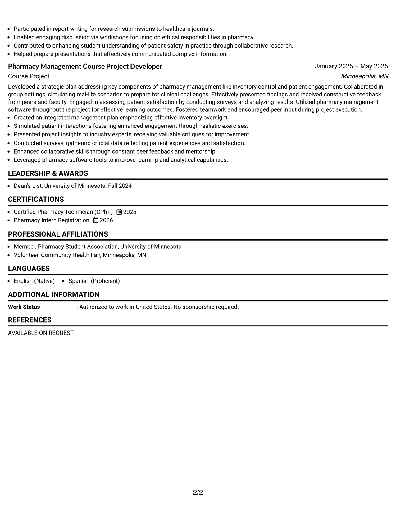 Resume Example Page 2