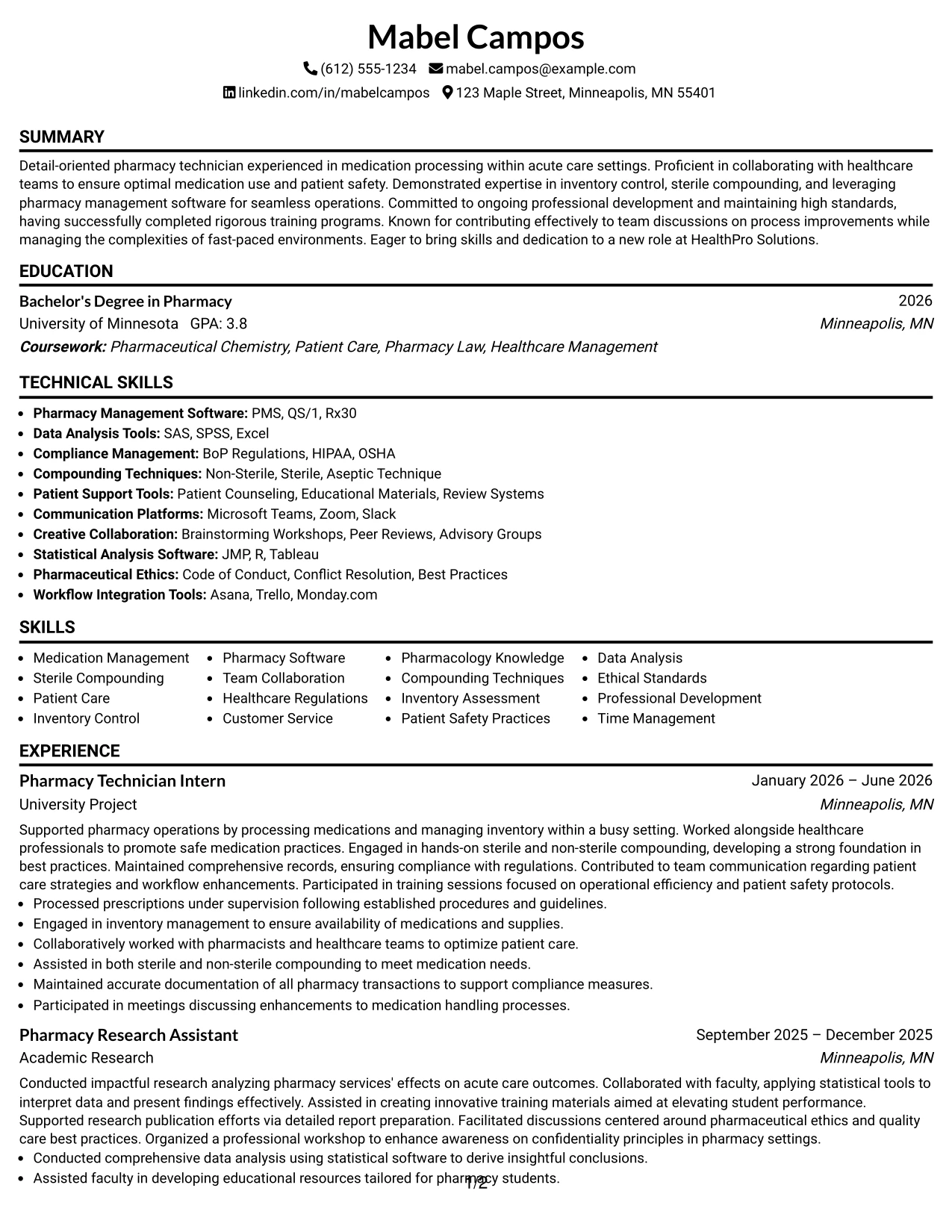 Resume Example Page 1