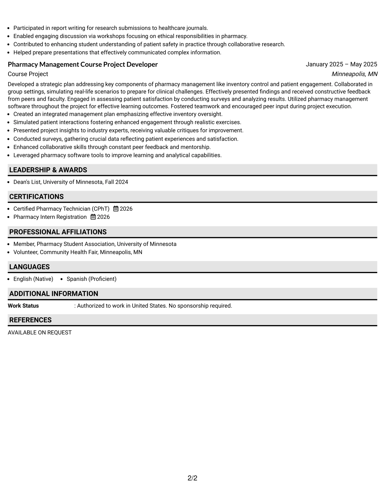Resume Example Page 2