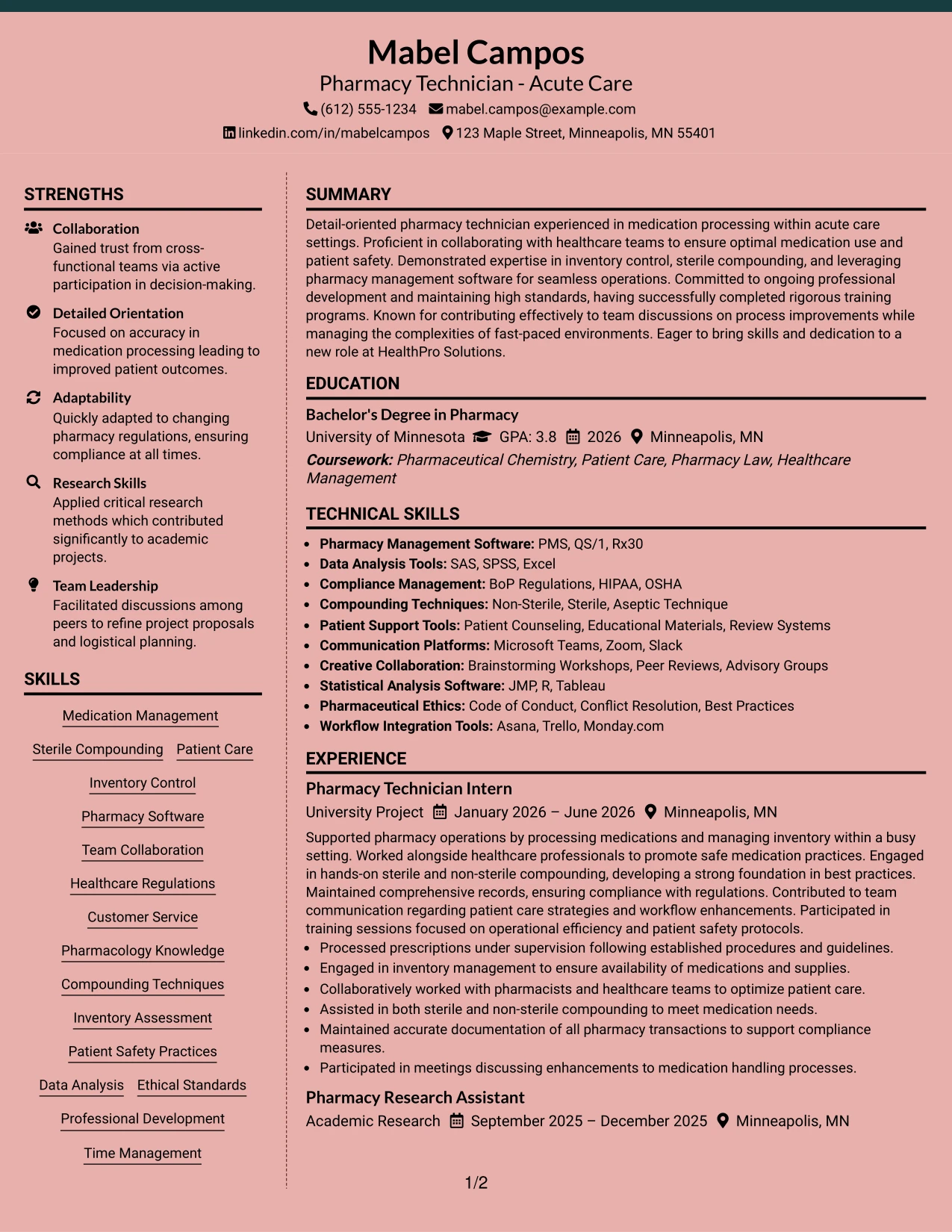 Resume Example Page 1