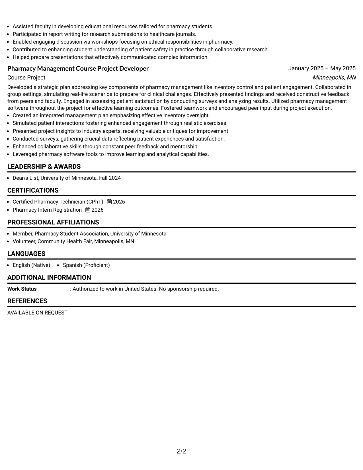 Resume Example Page 2