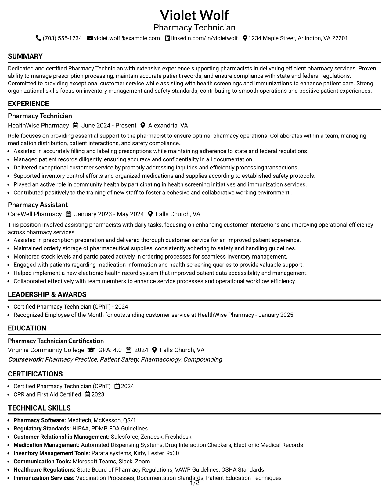 Resume Example Page 1