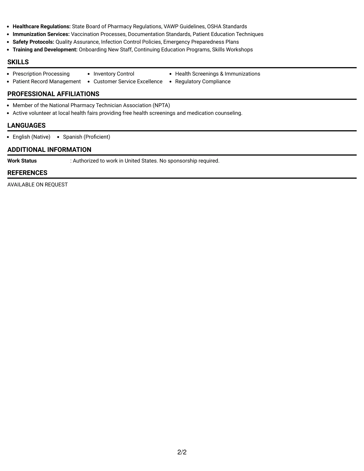 Resume Example Page 2