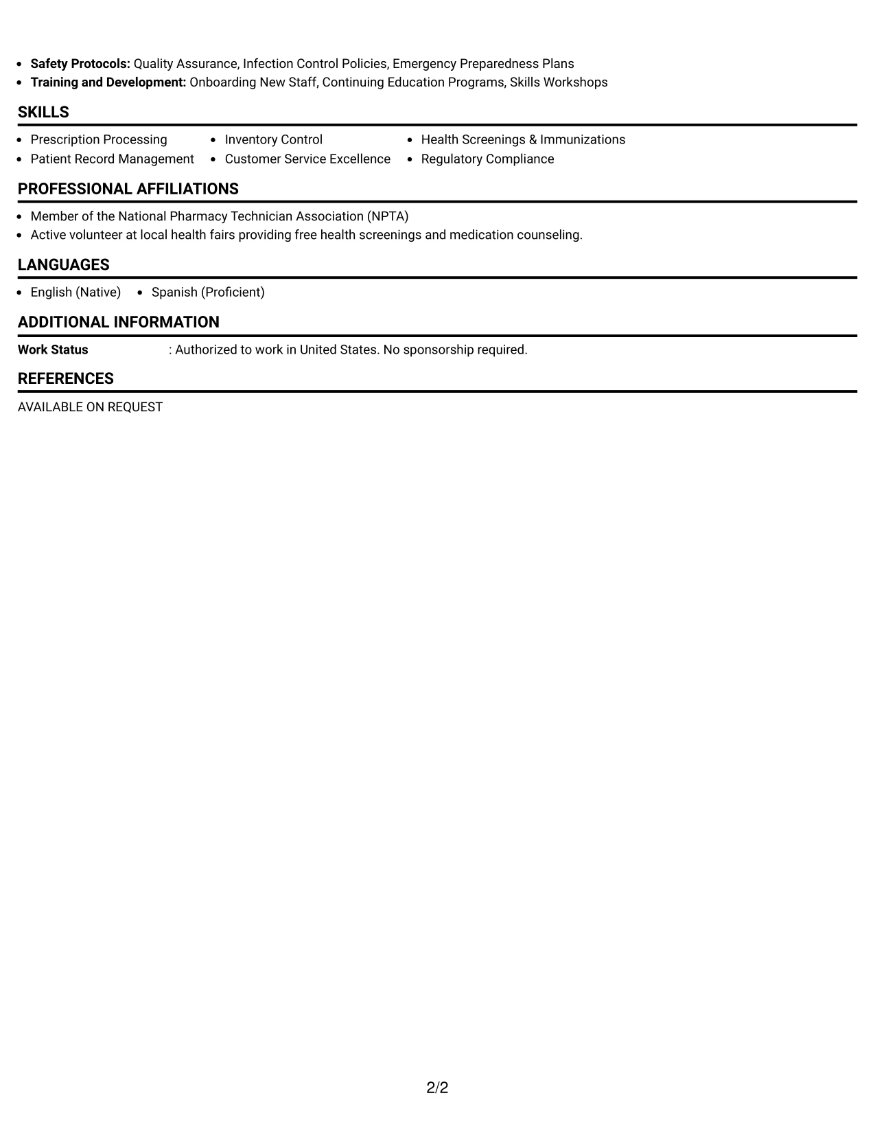 Resume Example Page 2