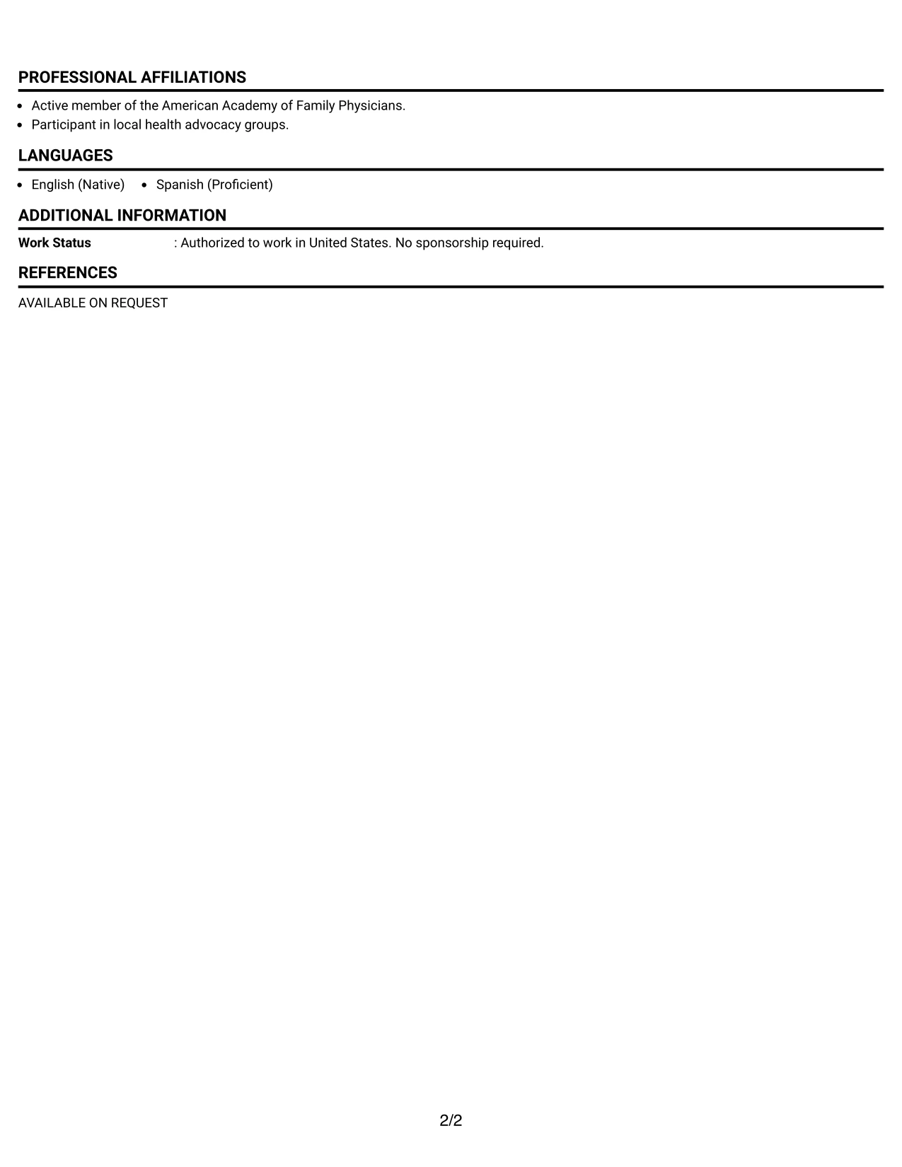 Resume Example Page 2