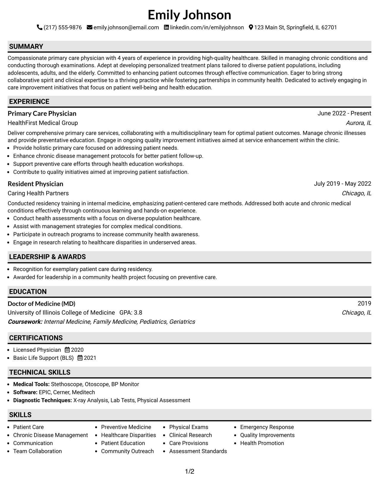 Resume Example Page 1