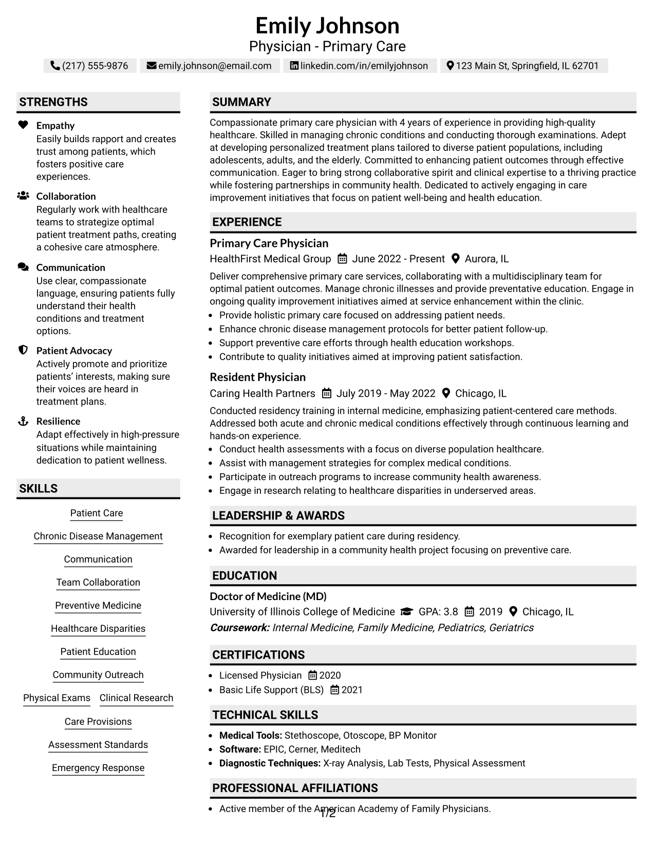 Resume Example Page 1