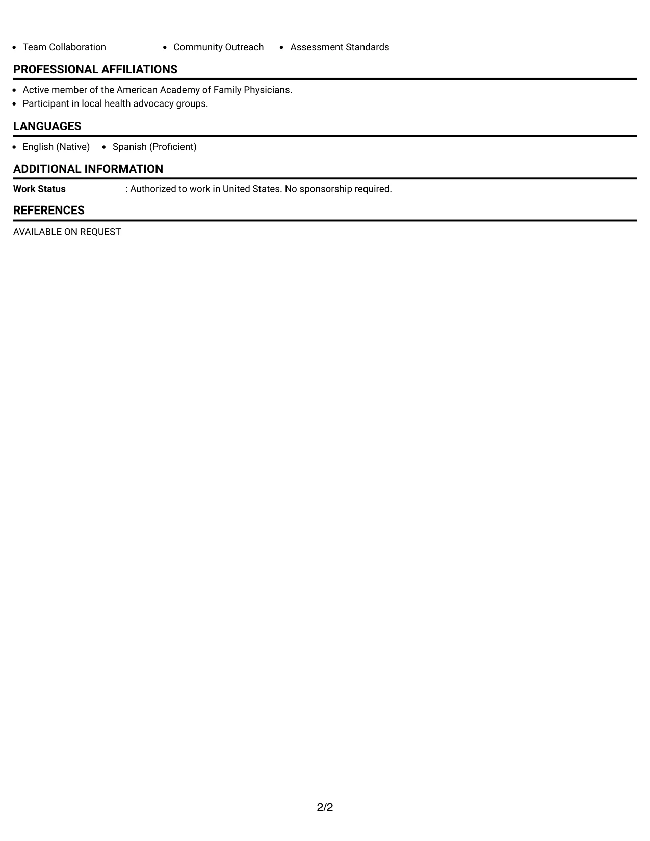 Resume Example Page 2