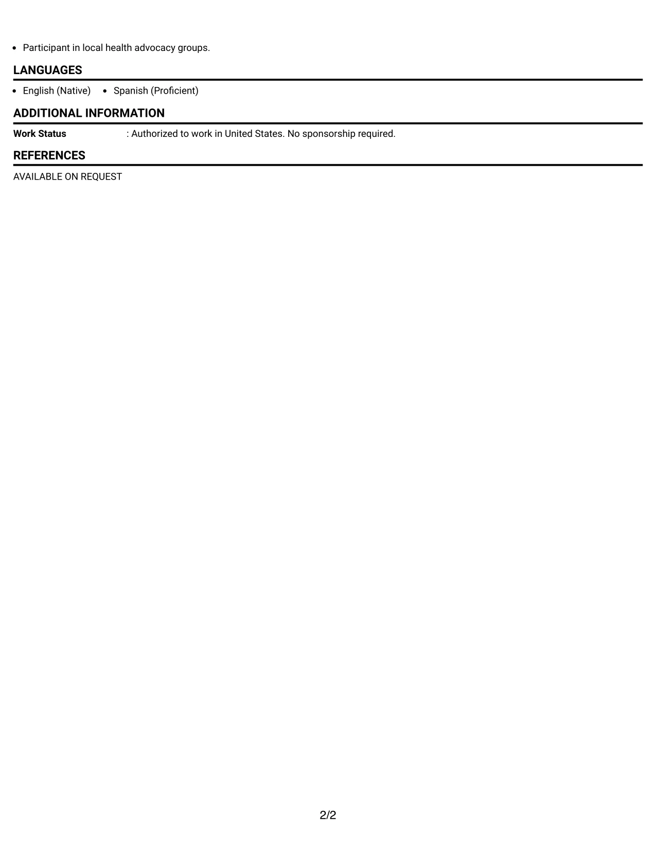 Resume Example Page 2
