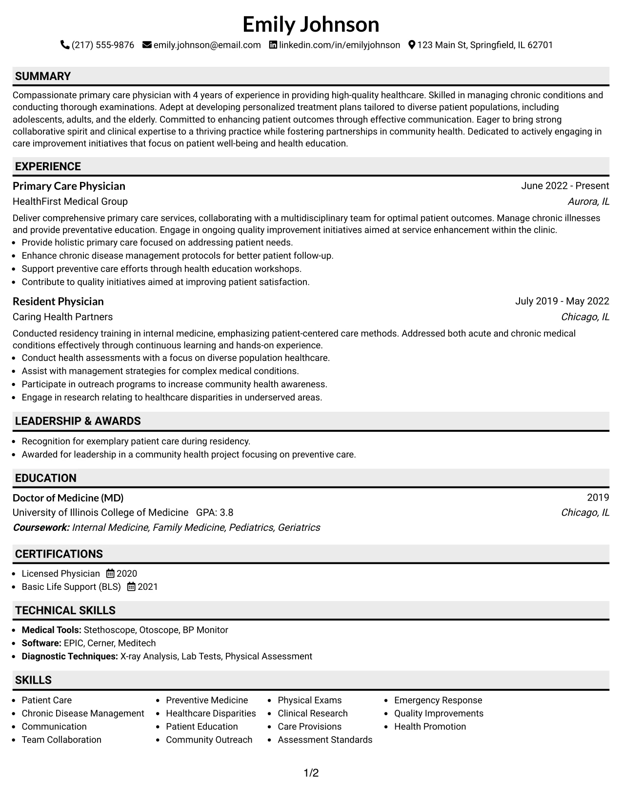 Resume Example Page 1