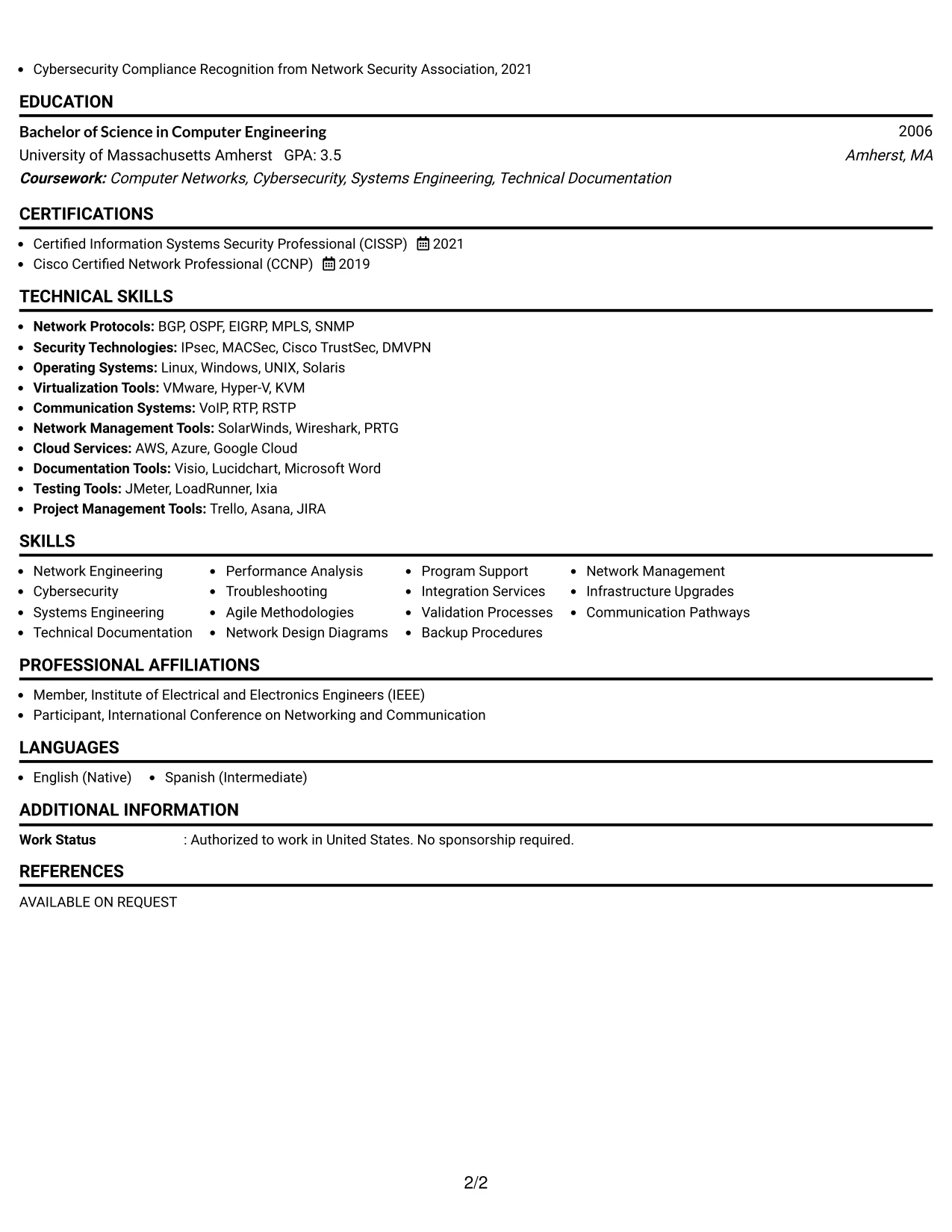 Resume Example Page 2