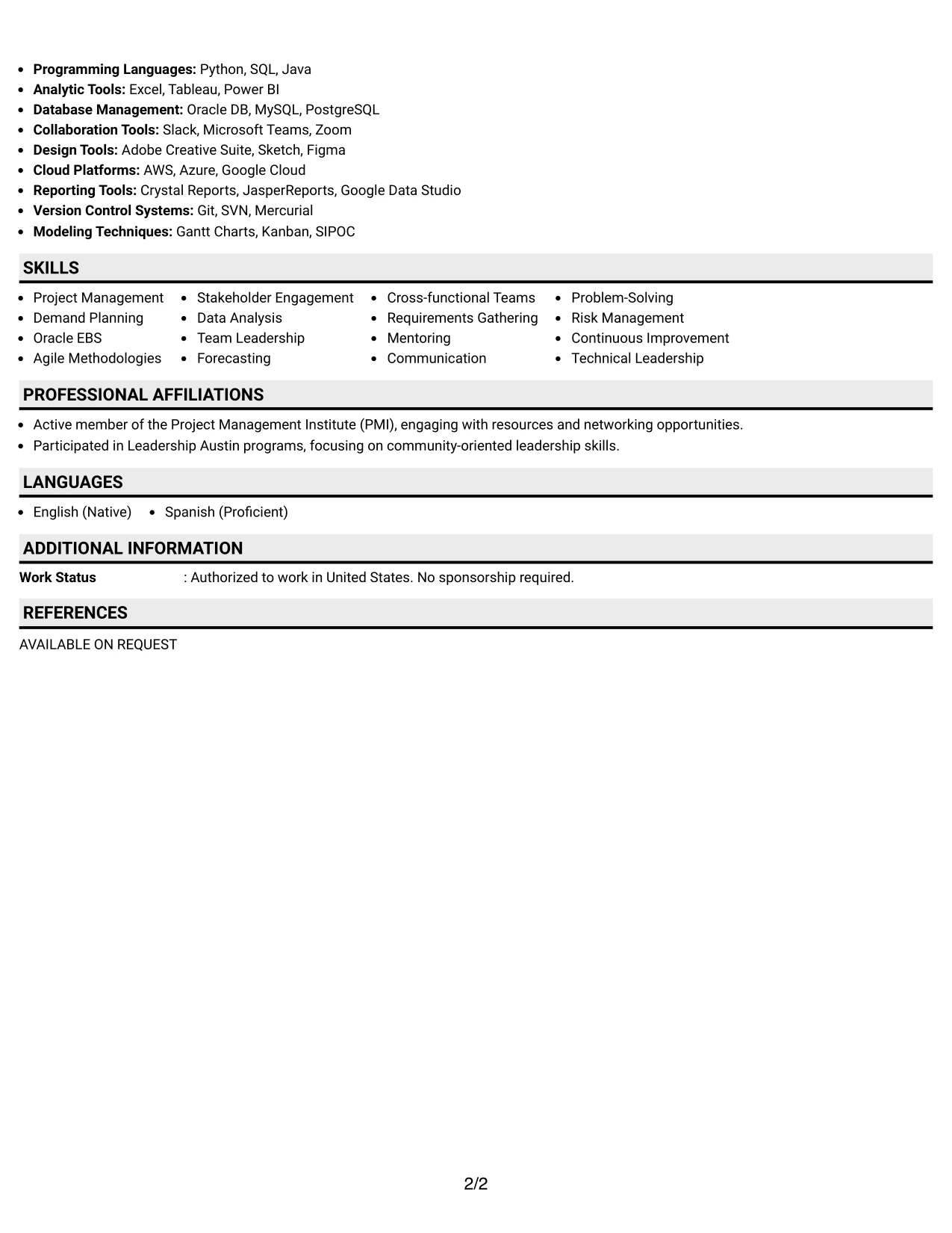 Resume Example Page 2