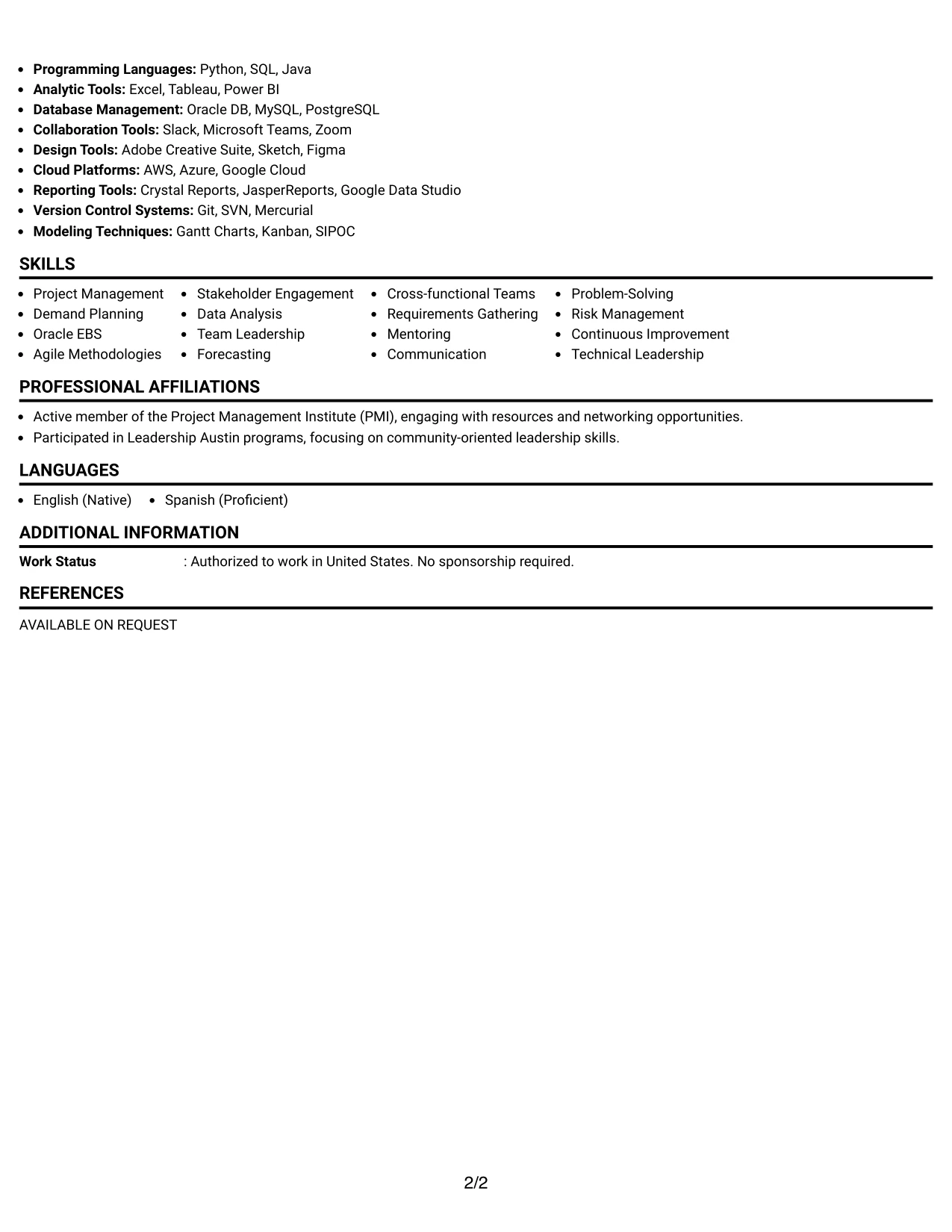 Resume Example Page 2
