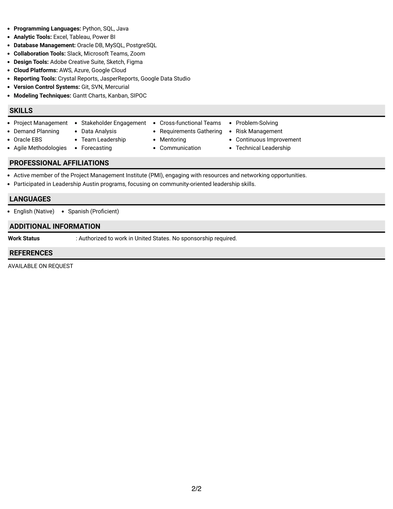 Resume Example Page 2
