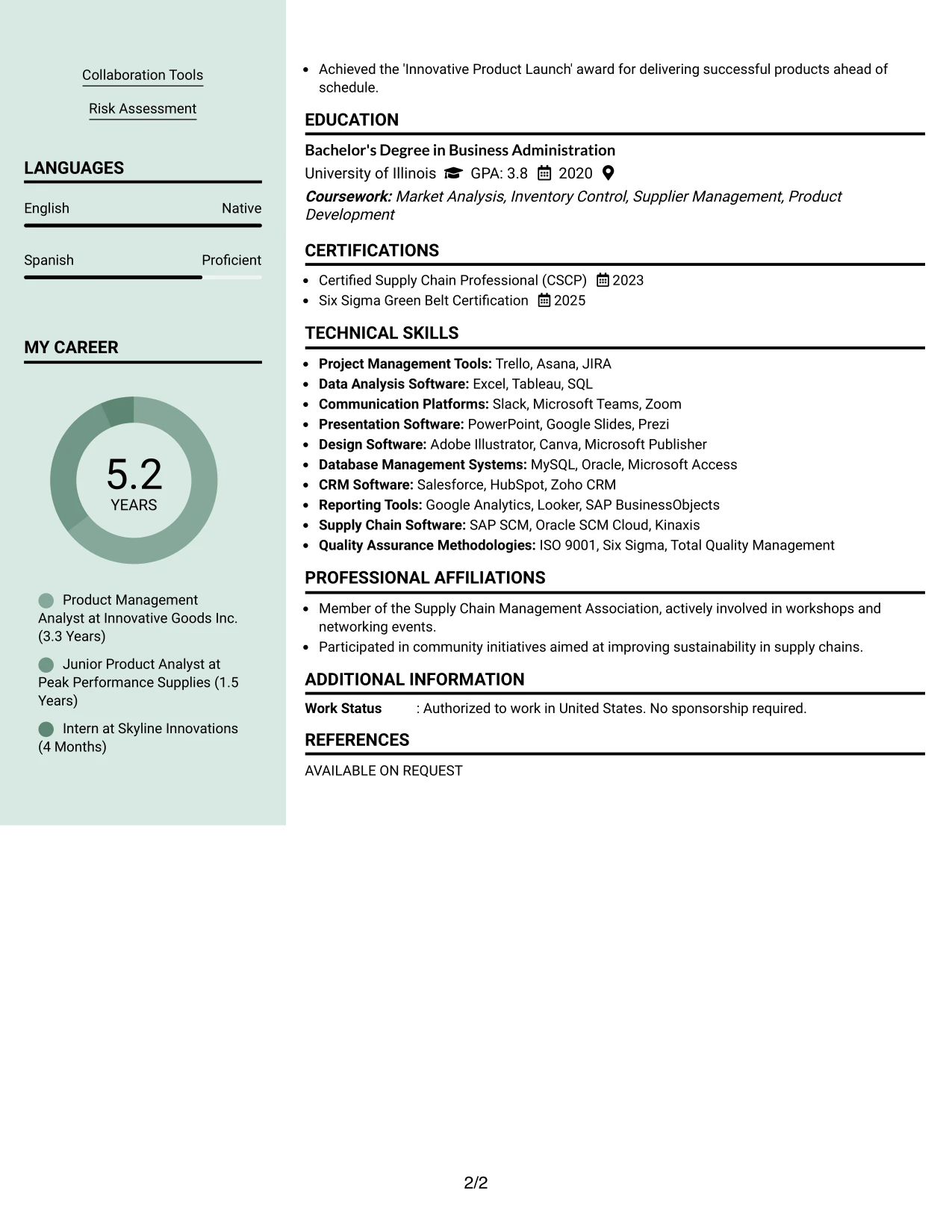 Resume Example Page 2