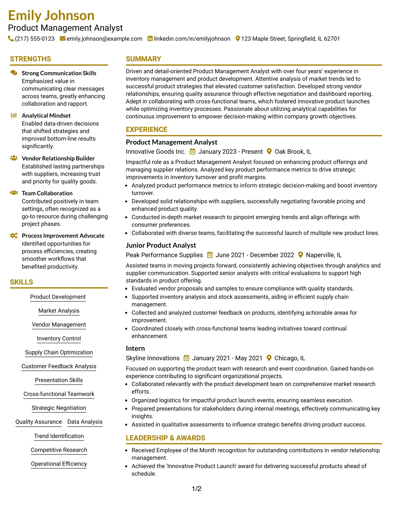 Resume Example Page 1