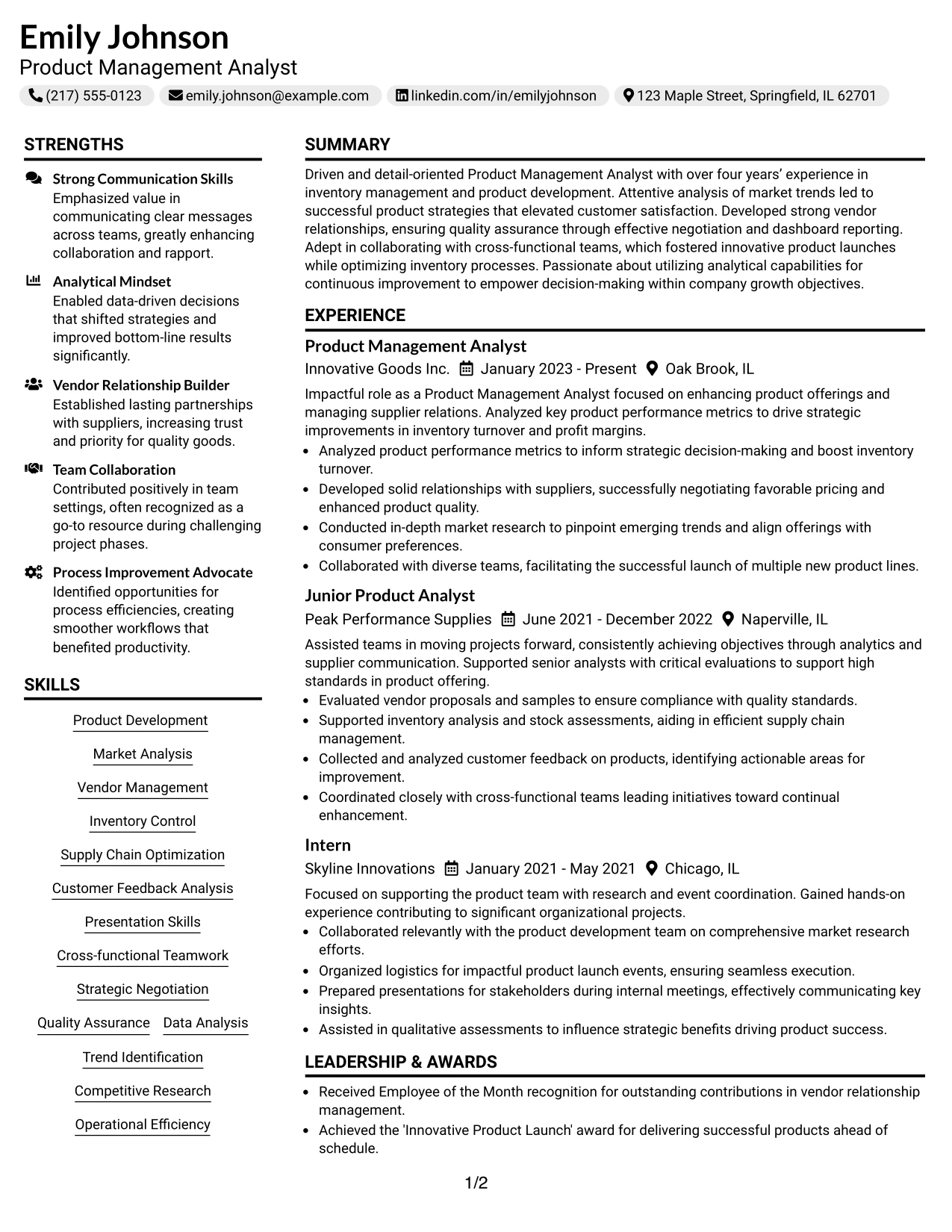Resume Example Page 1