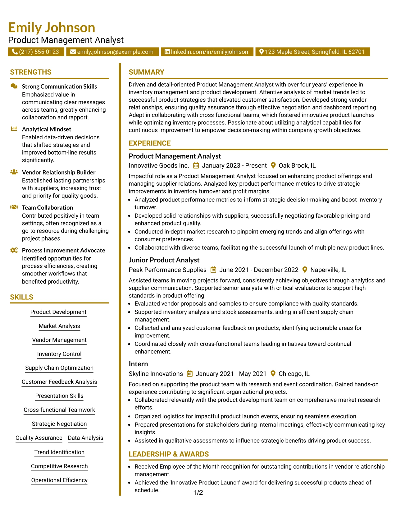 Resume Example Page 1