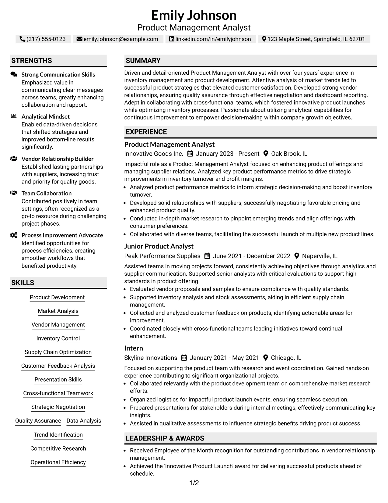 Resume Example Page 1
