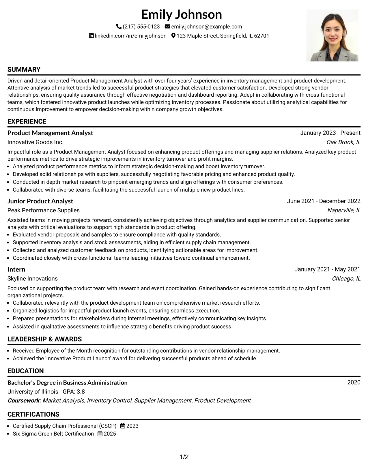 Resume Example Page 1