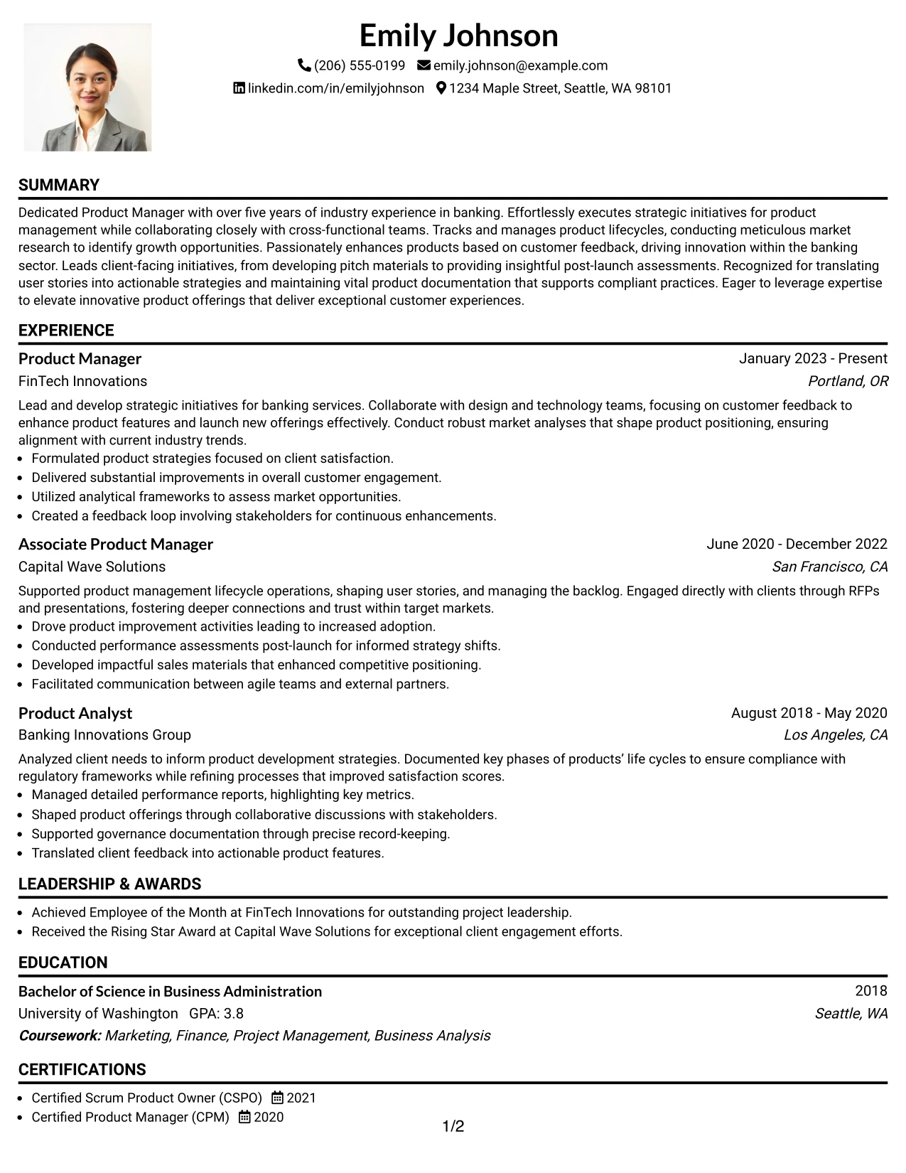 Resume Example Page 1