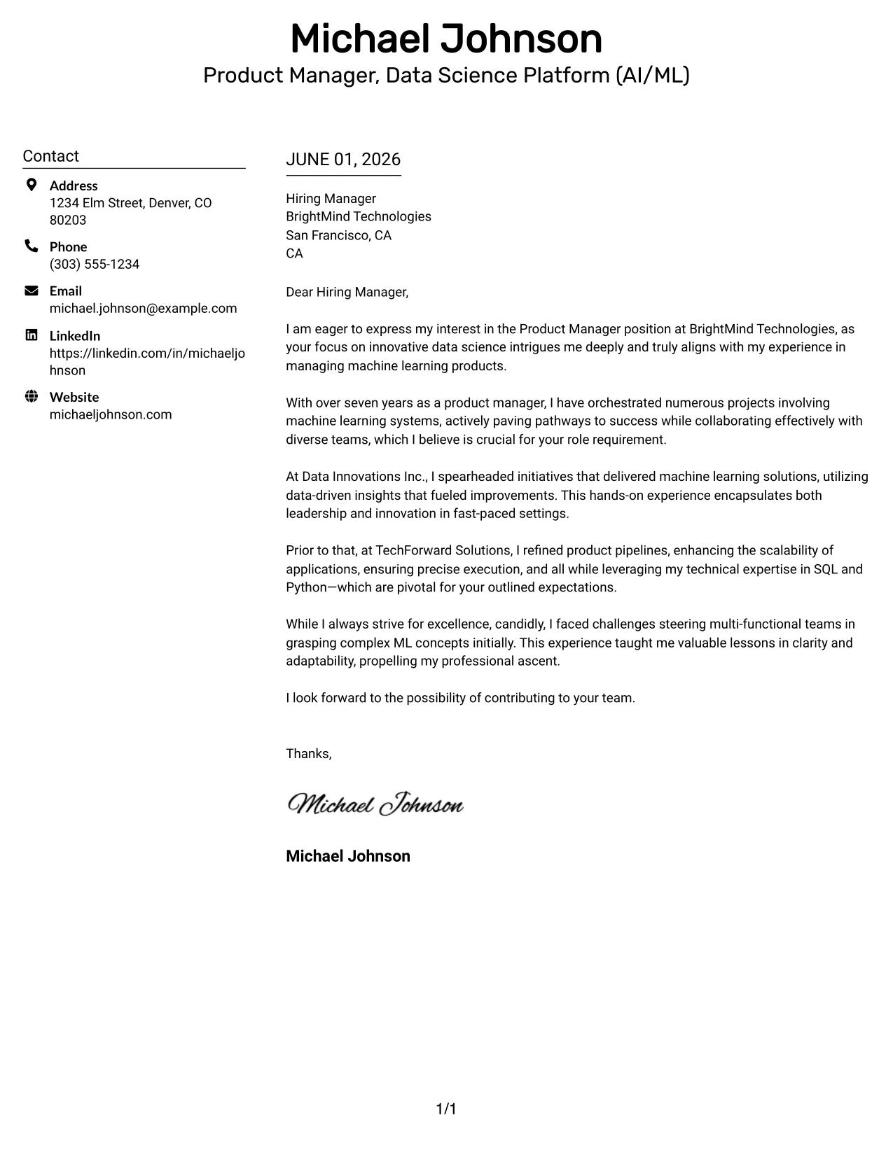 Resume Example Page 1