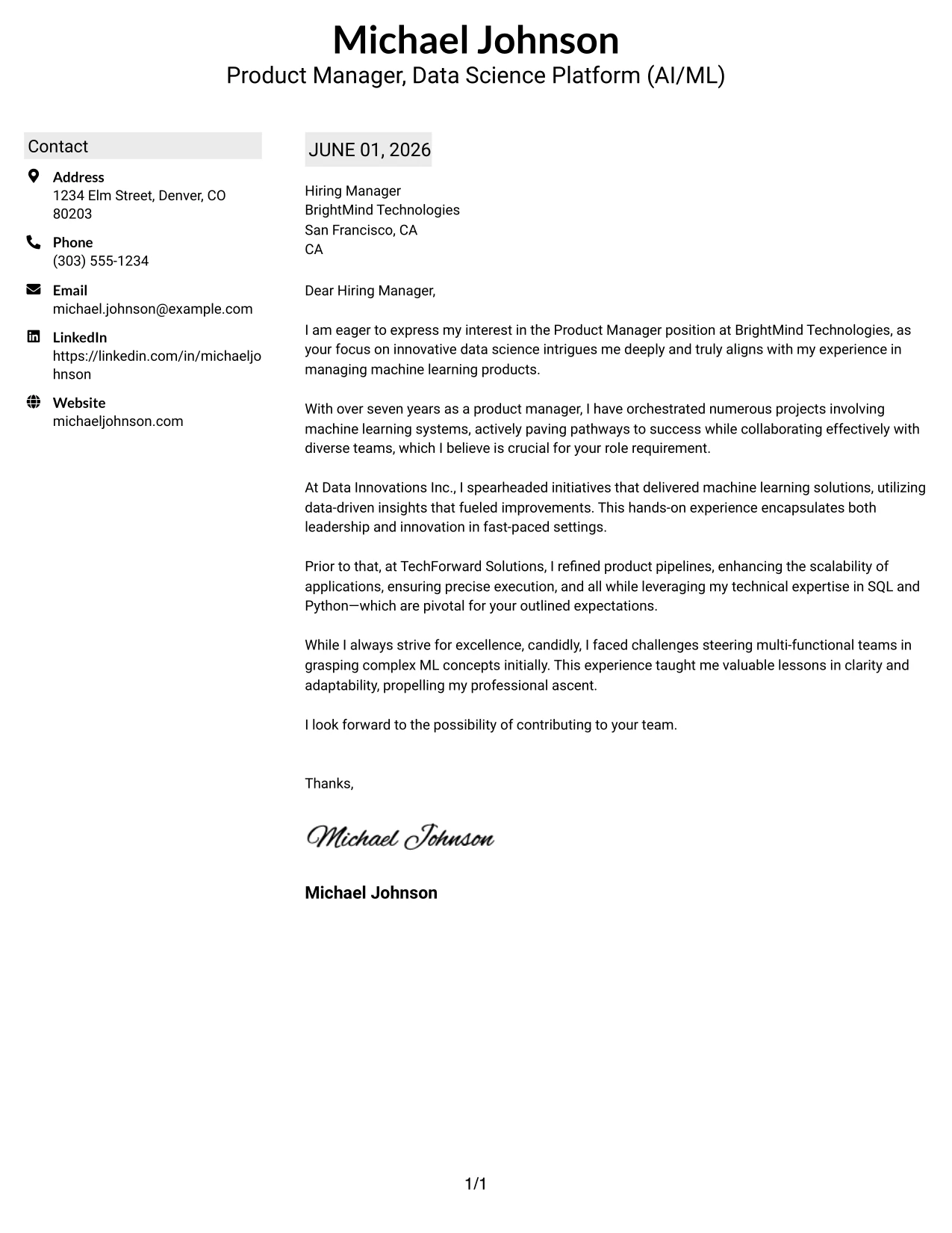 Resume Example Page 1
