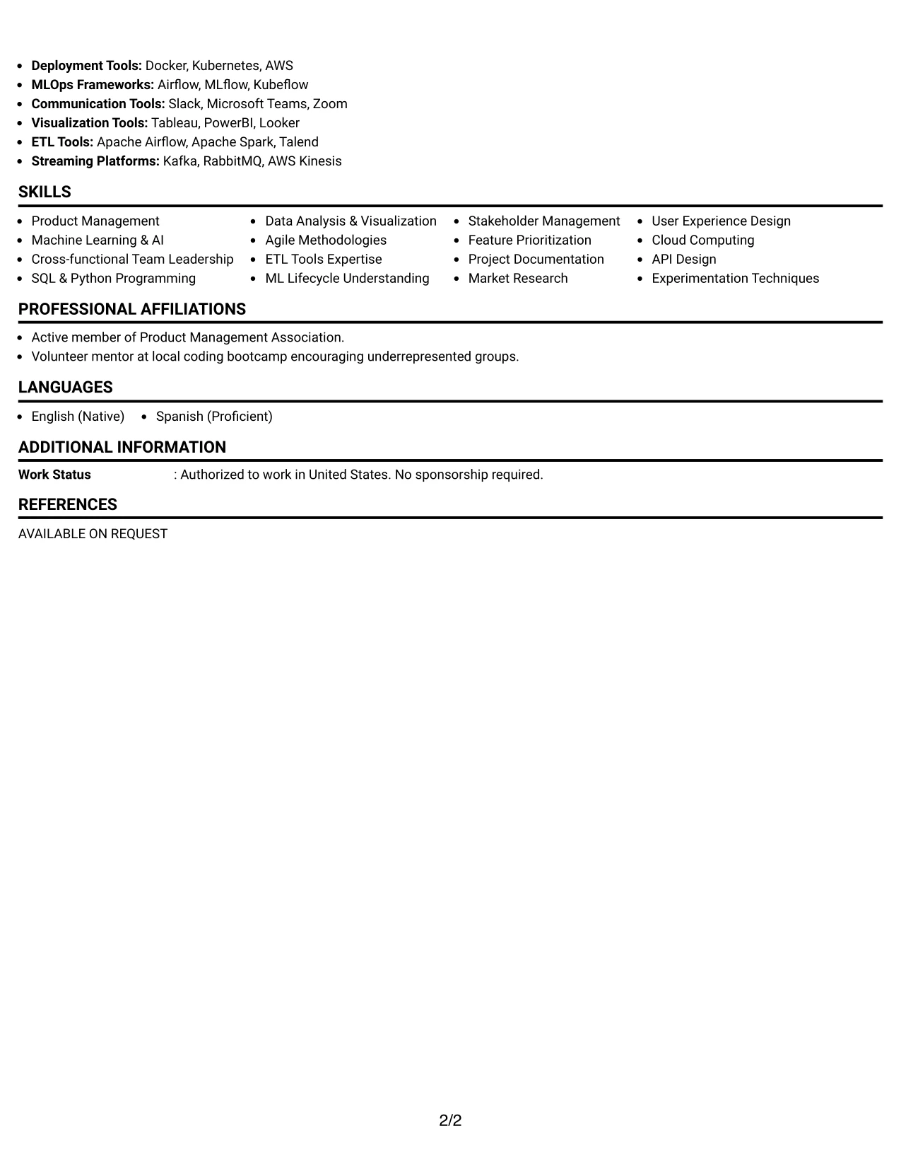 Resume Example Page 2