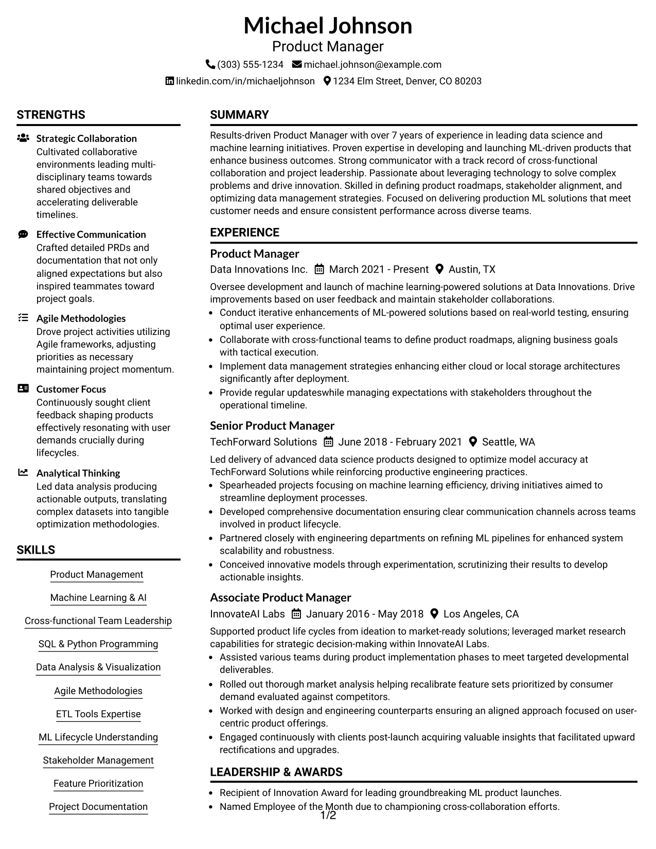 Resume Example Page 1