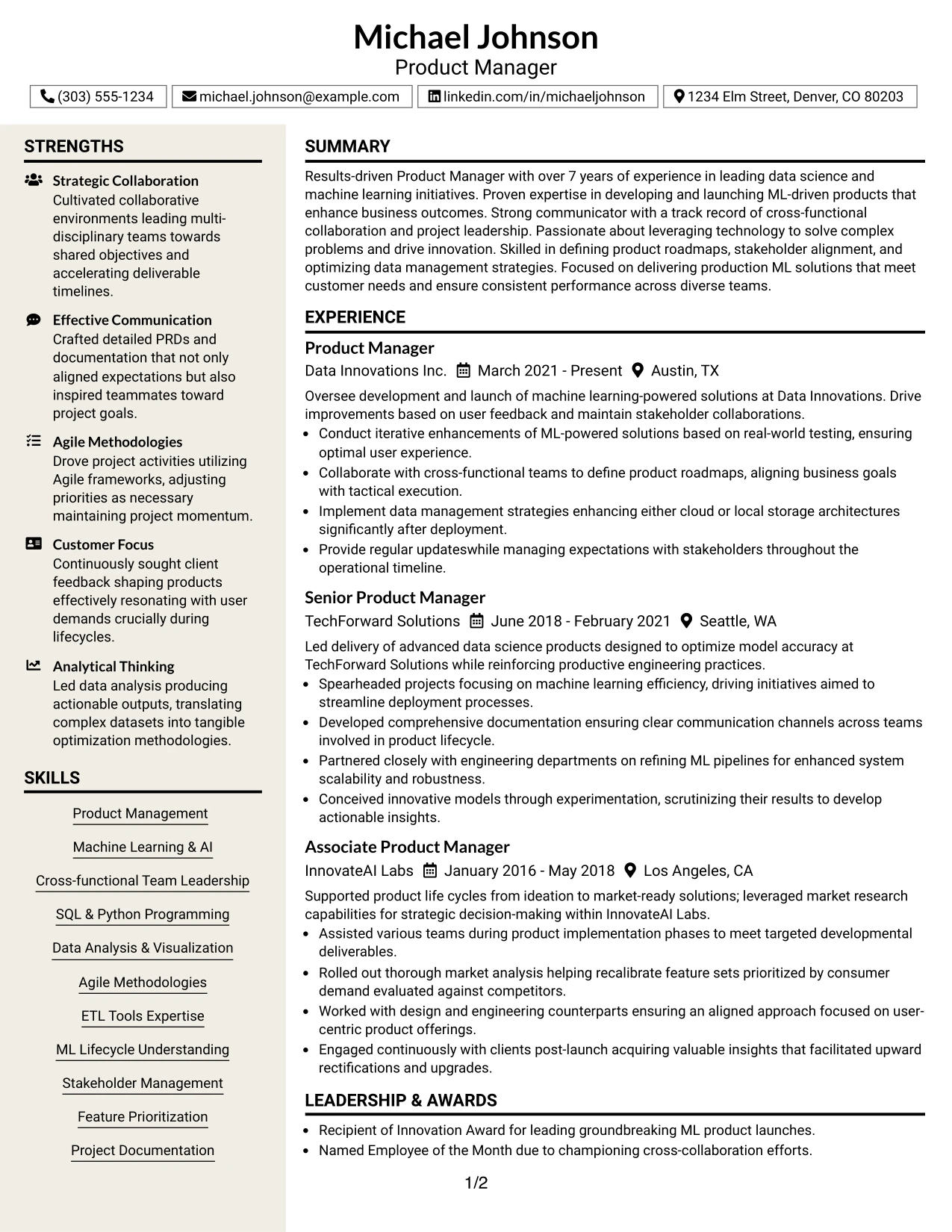 Resume Example Page 1