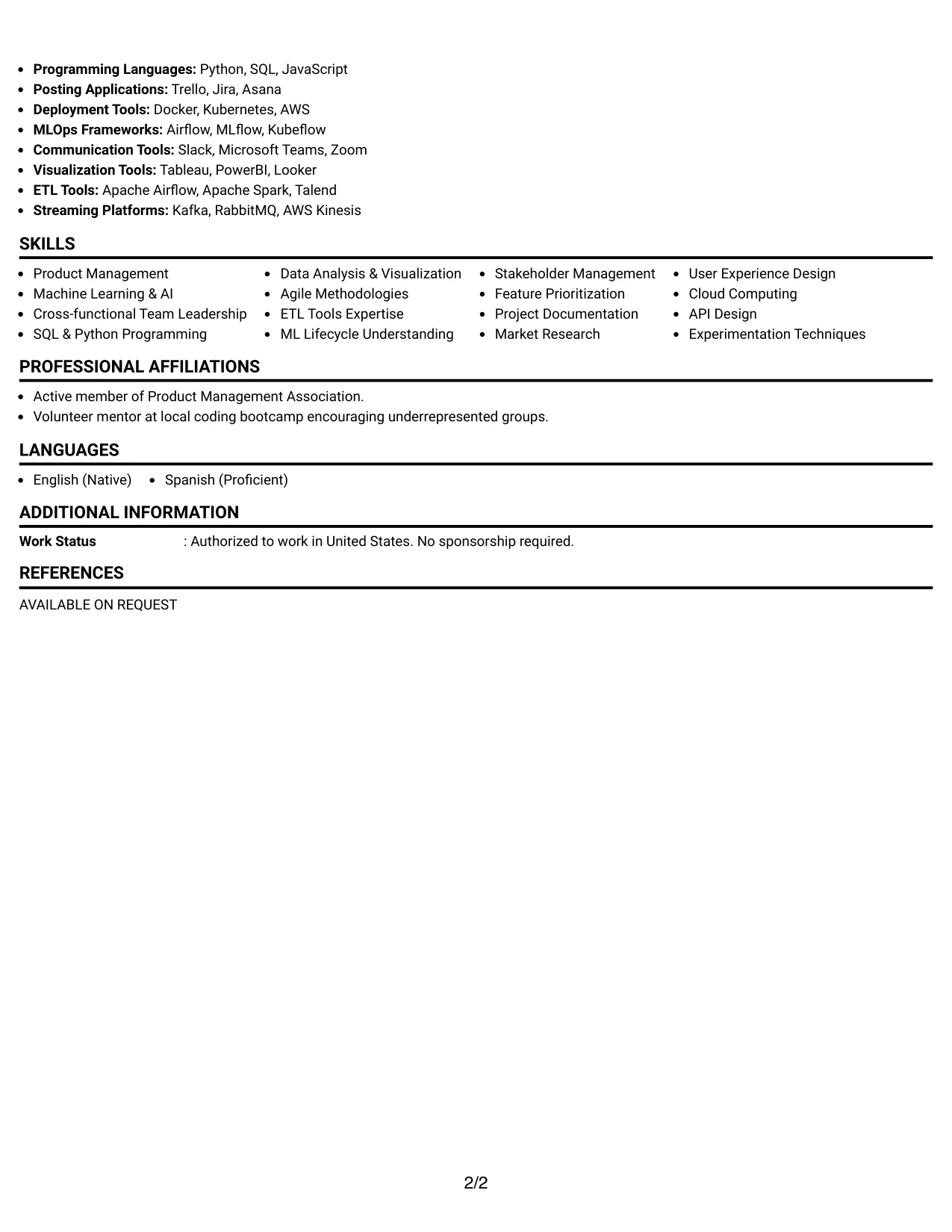 Resume Example Page 2