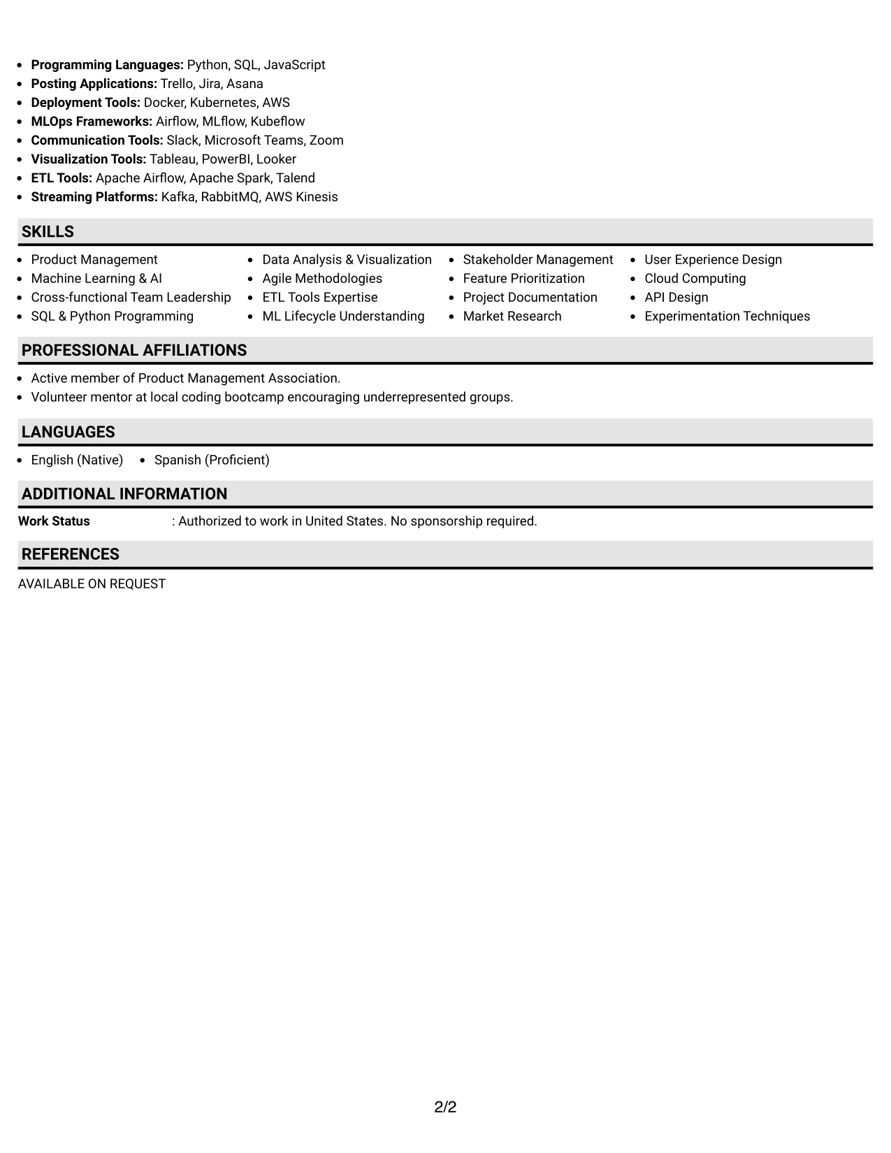 Resume Example Page 2
