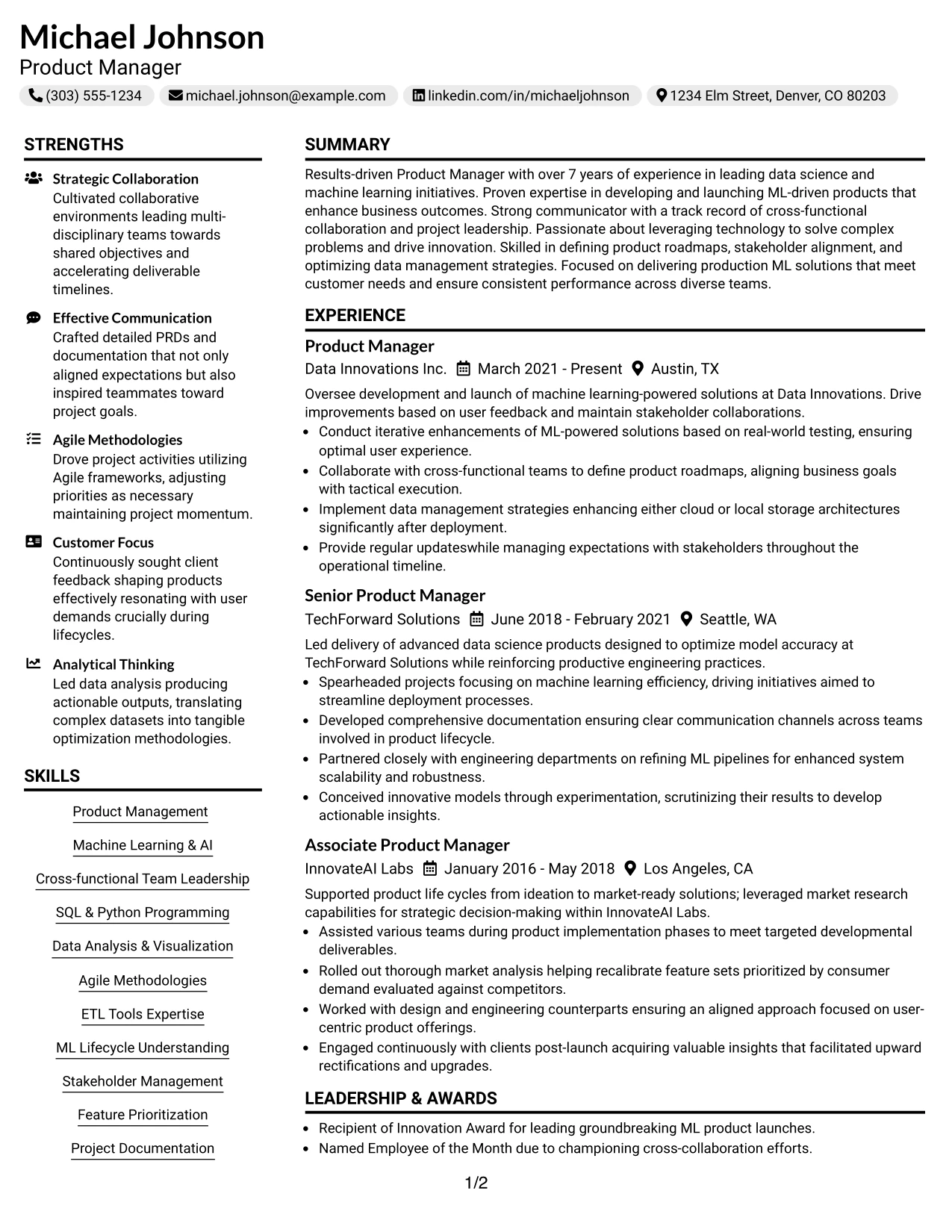 Resume Example Page 1