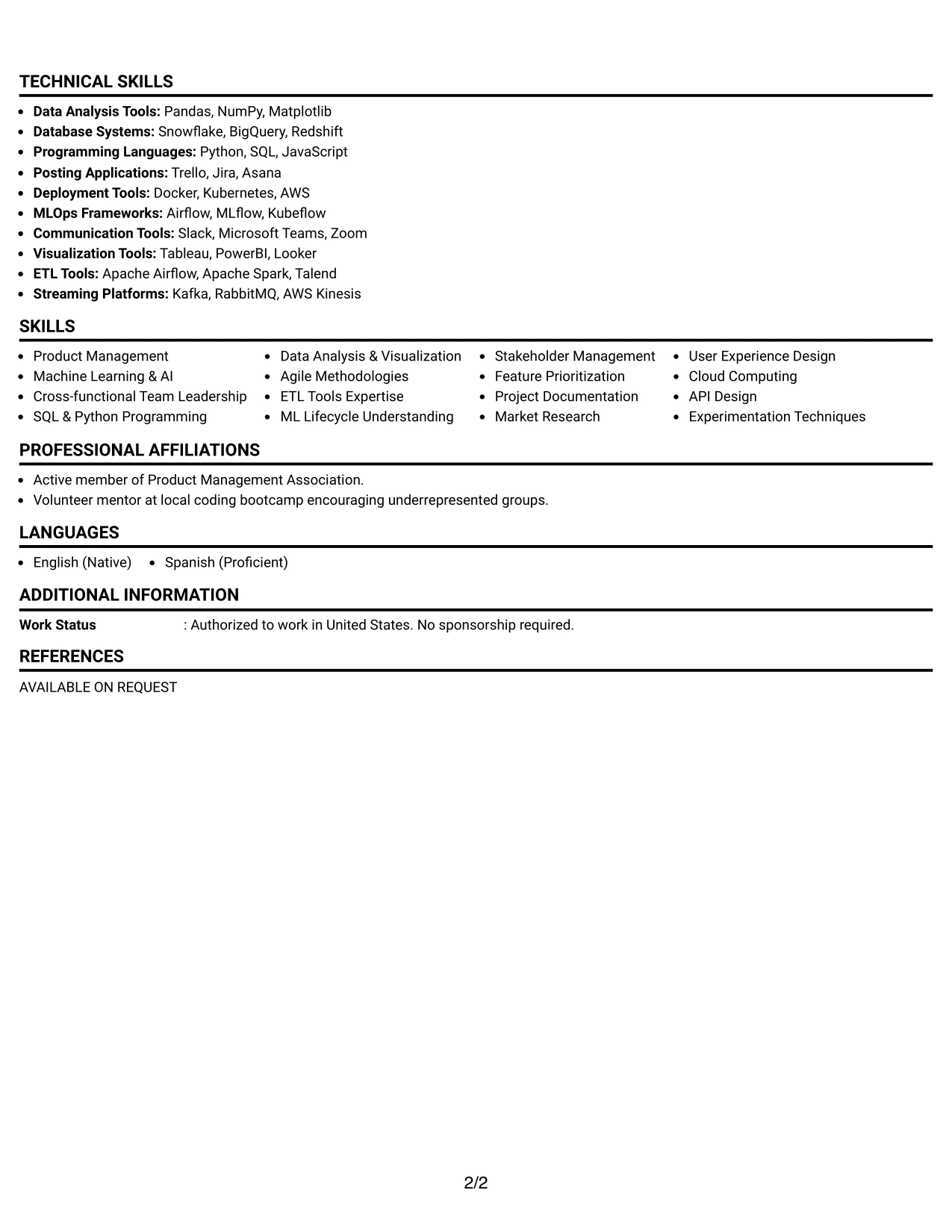 Resume Example Page 2