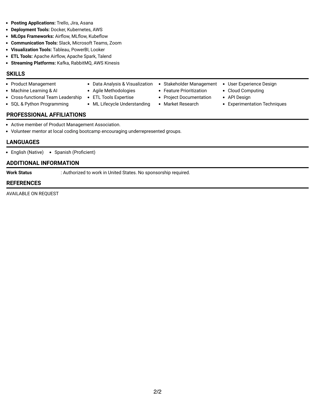 Resume Example Page 2